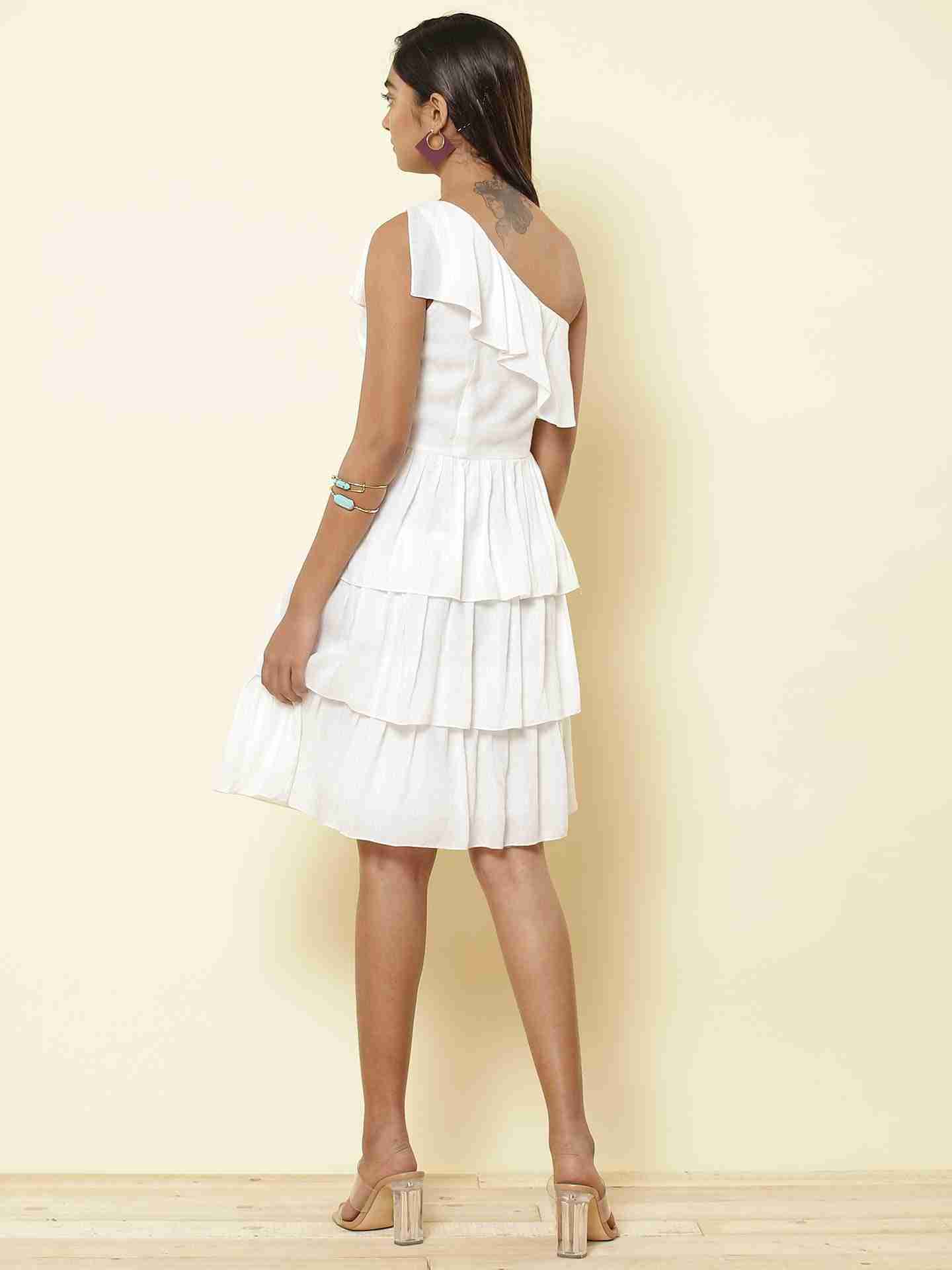 White Fashion Flair Off-The-Shoulder Dress