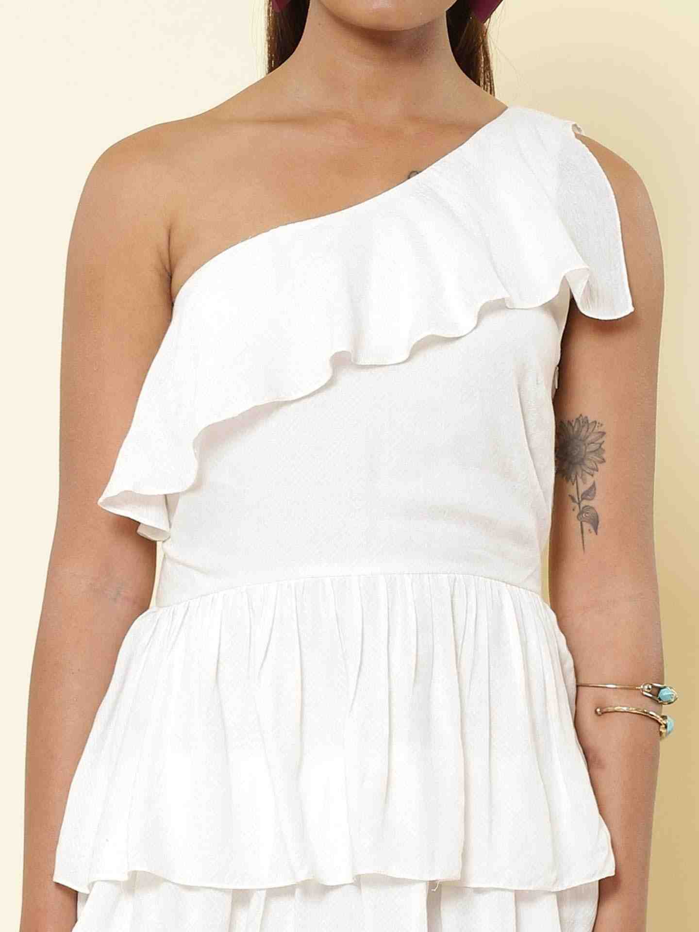 White Fashion Flair Off-The-Shoulder Dress