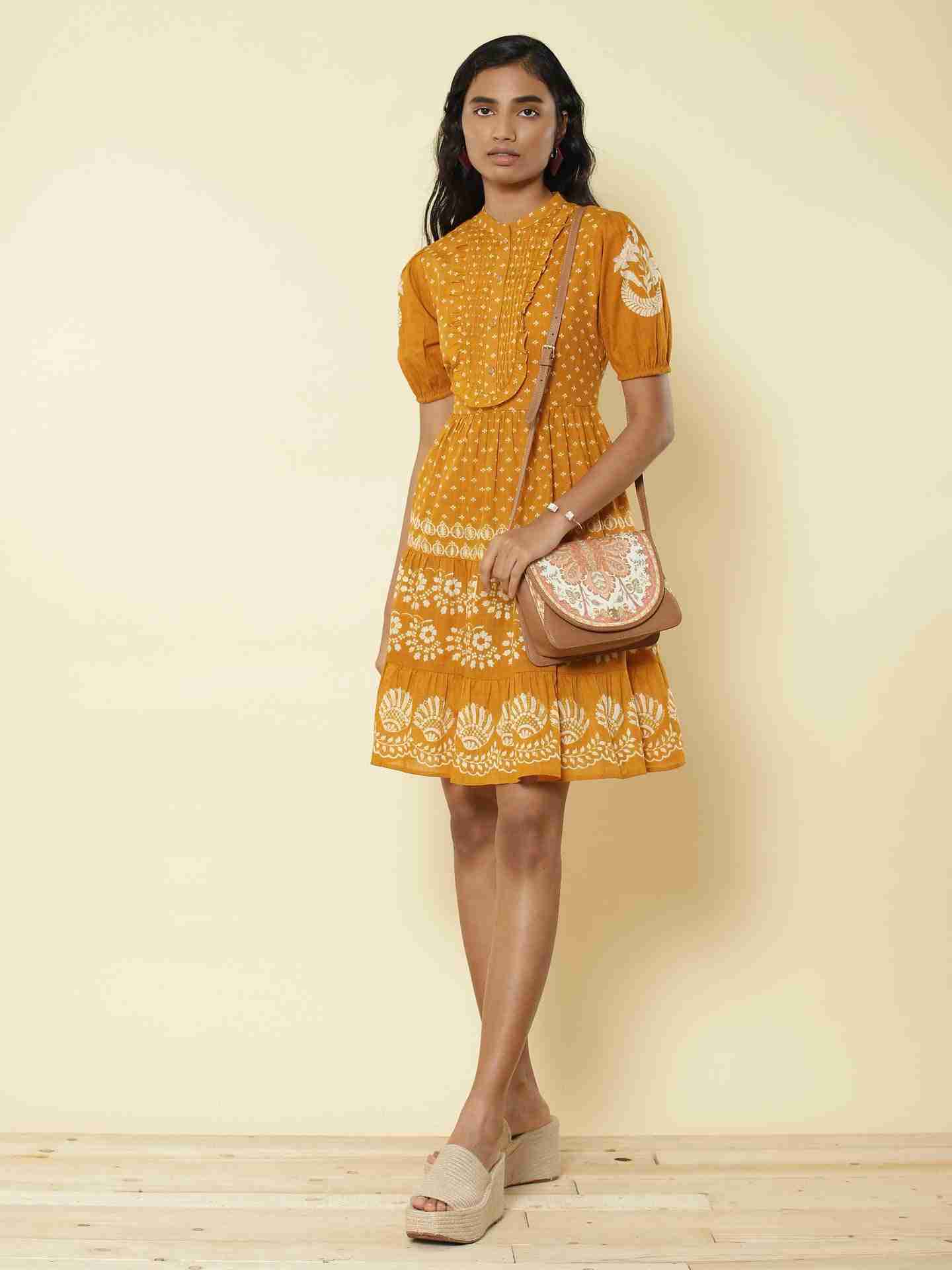 Mustard Romantic Vines Dress