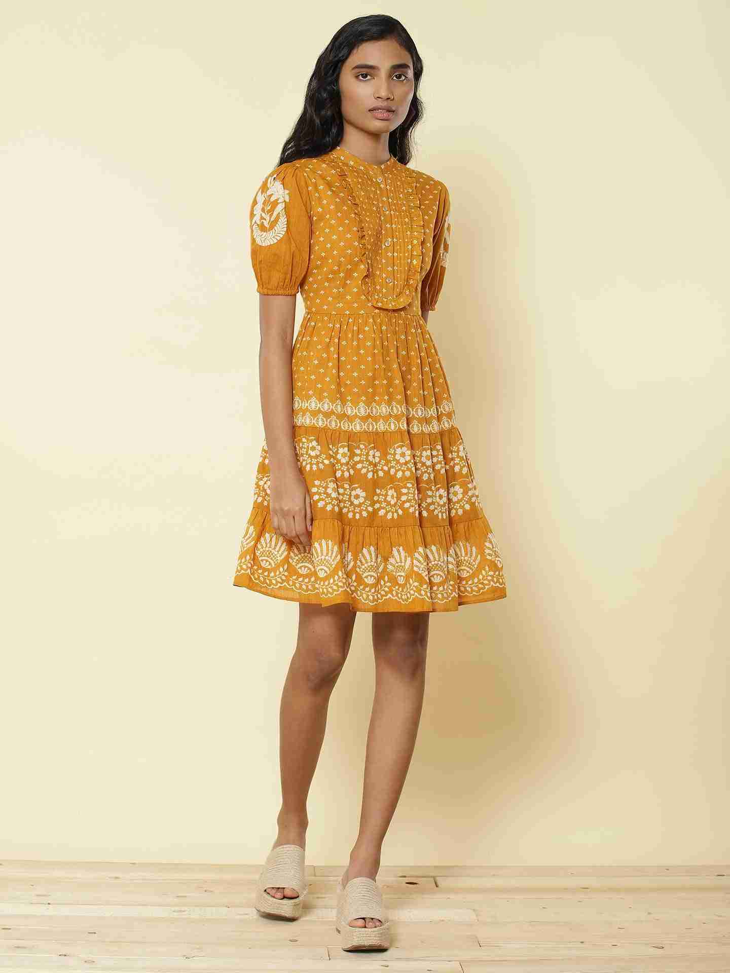 Mustard Romantic Vines Dress