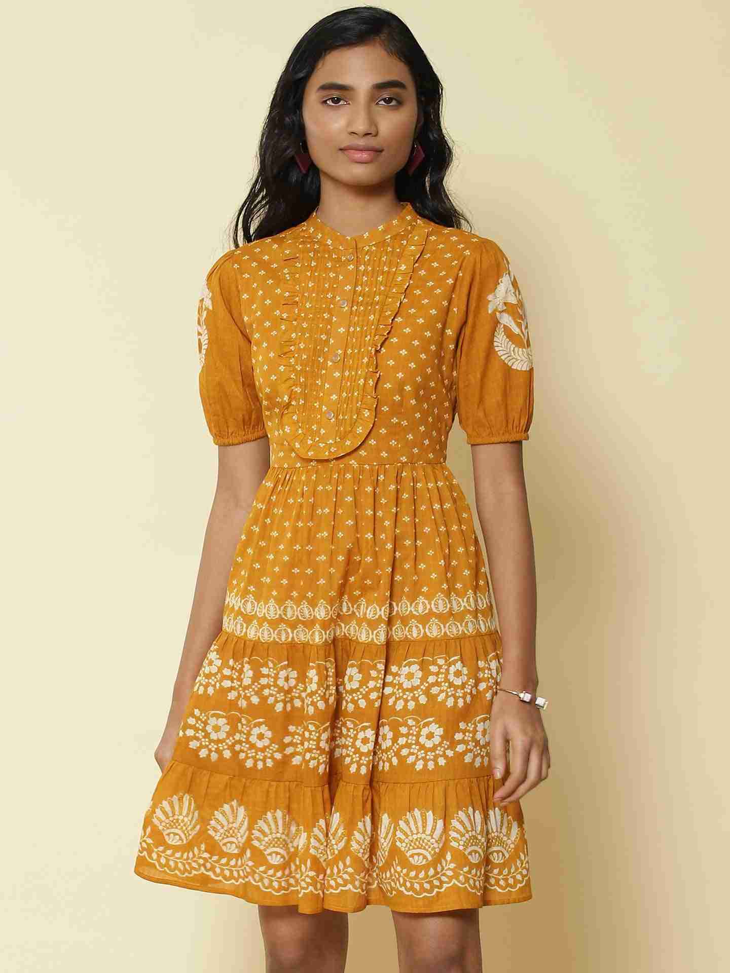 Mustard Romantic Vines Dress