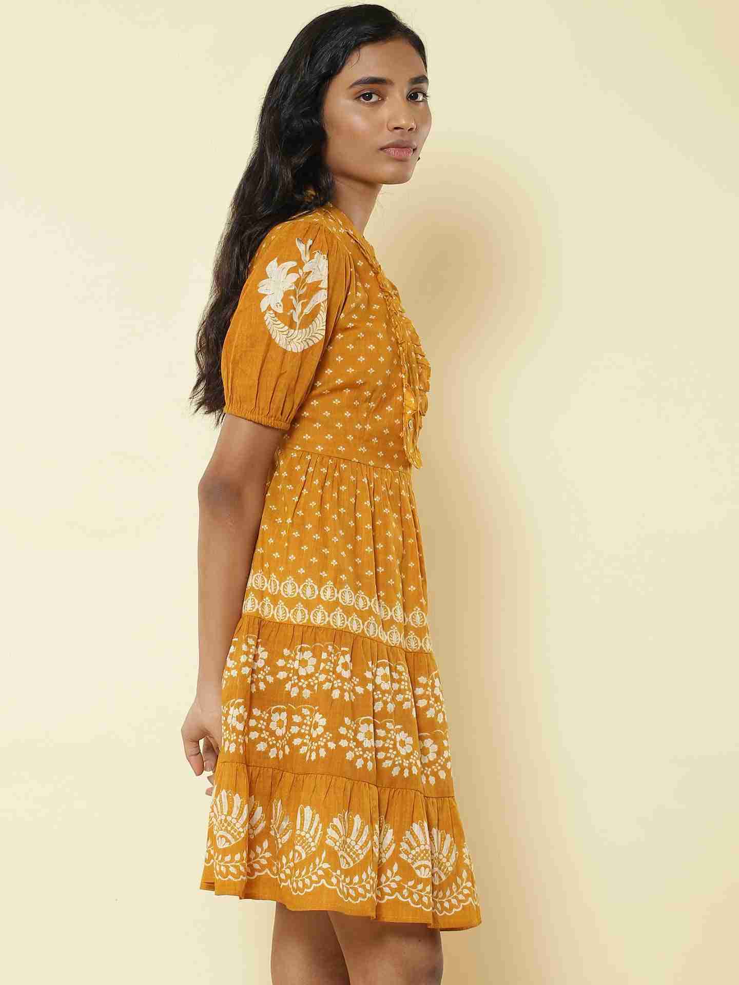 Mustard Romantic Vines Dress