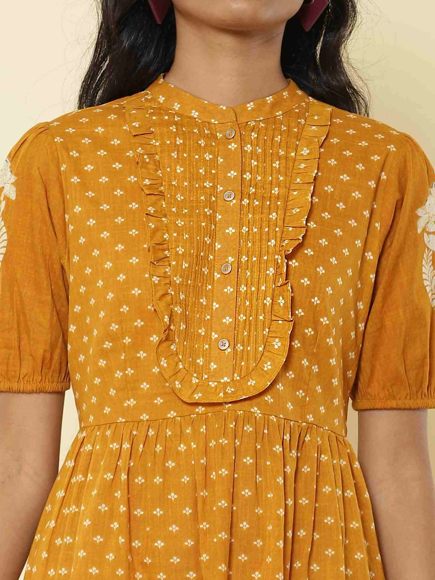 Mustard Romantic Vines Dress