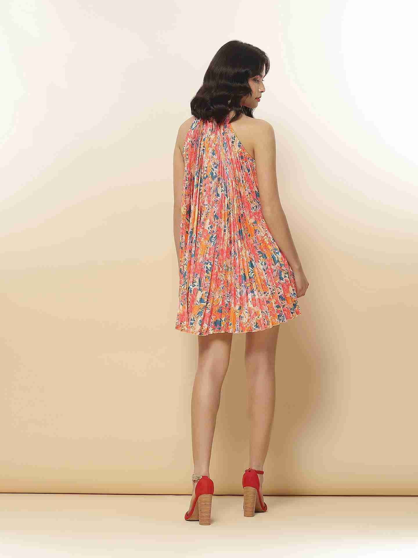 Orange Fashion Flair Floral Shift Dress