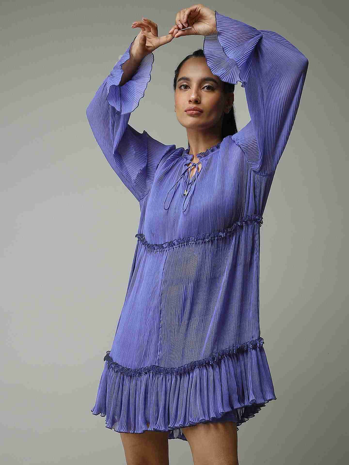 Blue Leisure Basics Pleated Shift Dress