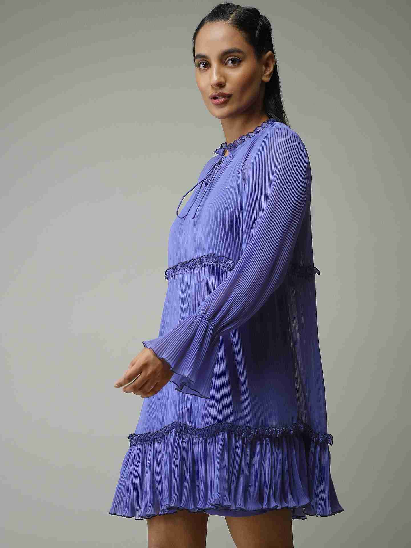 Blue Leisure Basics Pleated Shift Dress