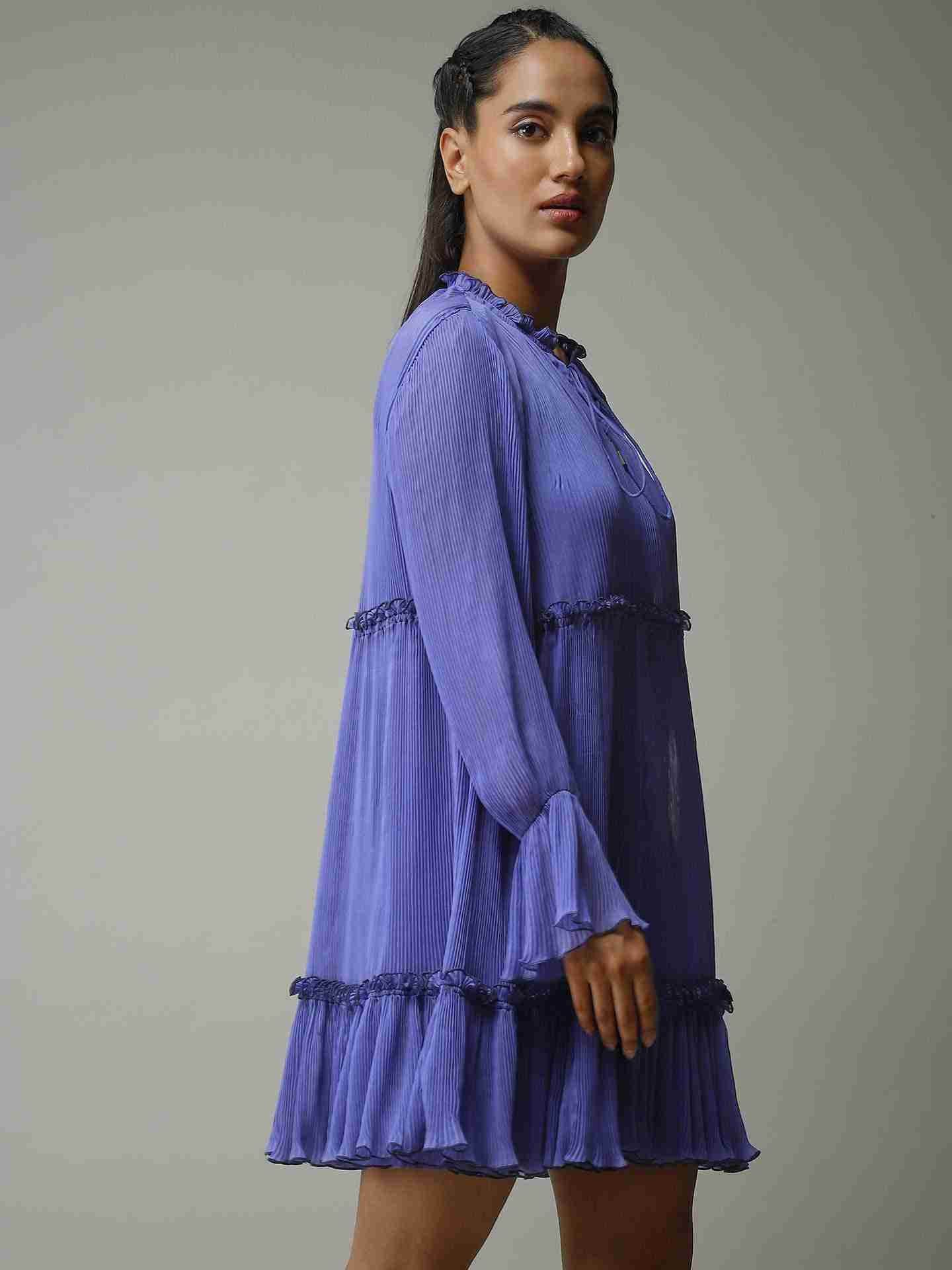 Blue Leisure Basics Pleated Shift Dress