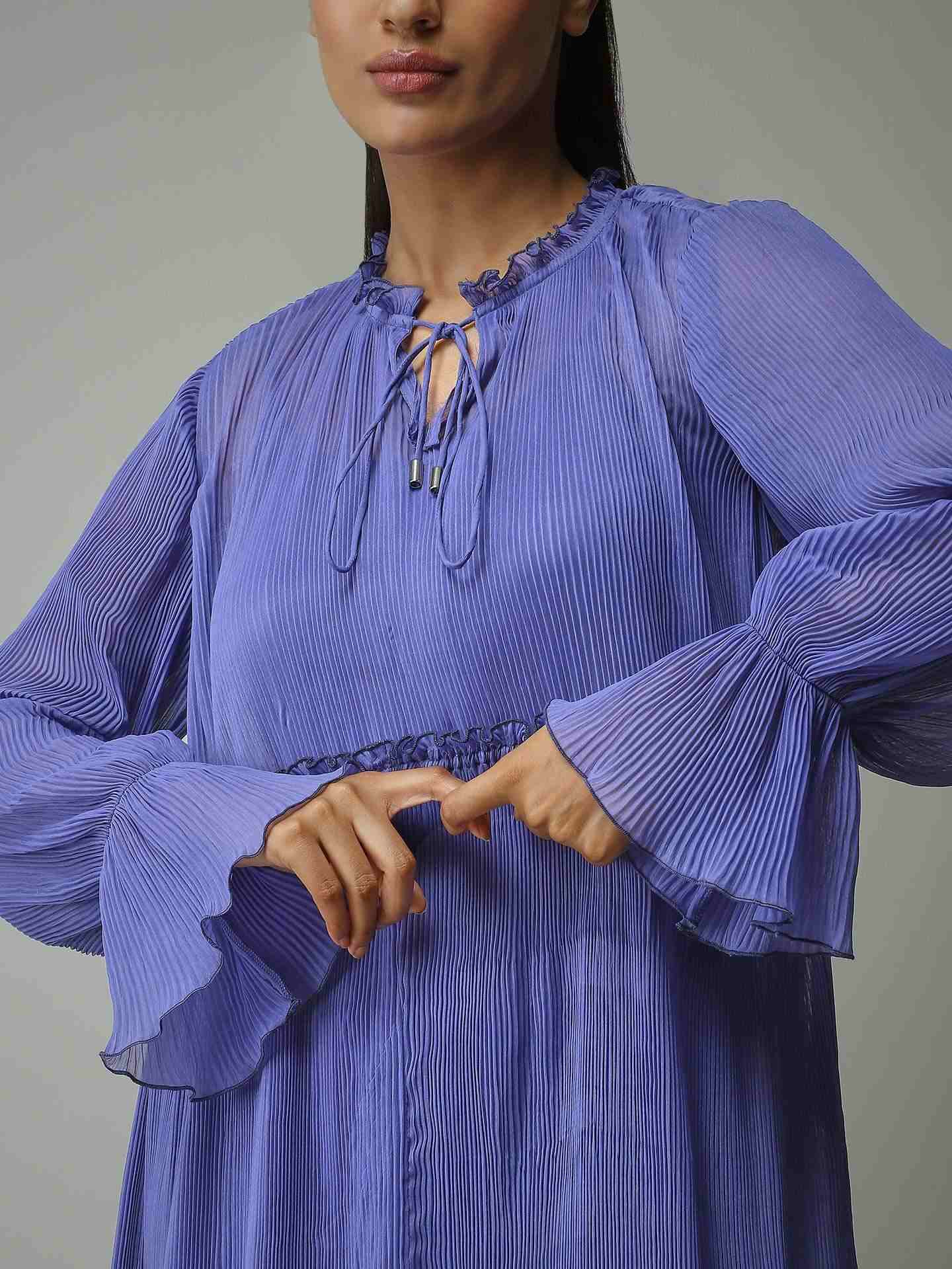 Blue Leisure Basics Pleated Shift Dress