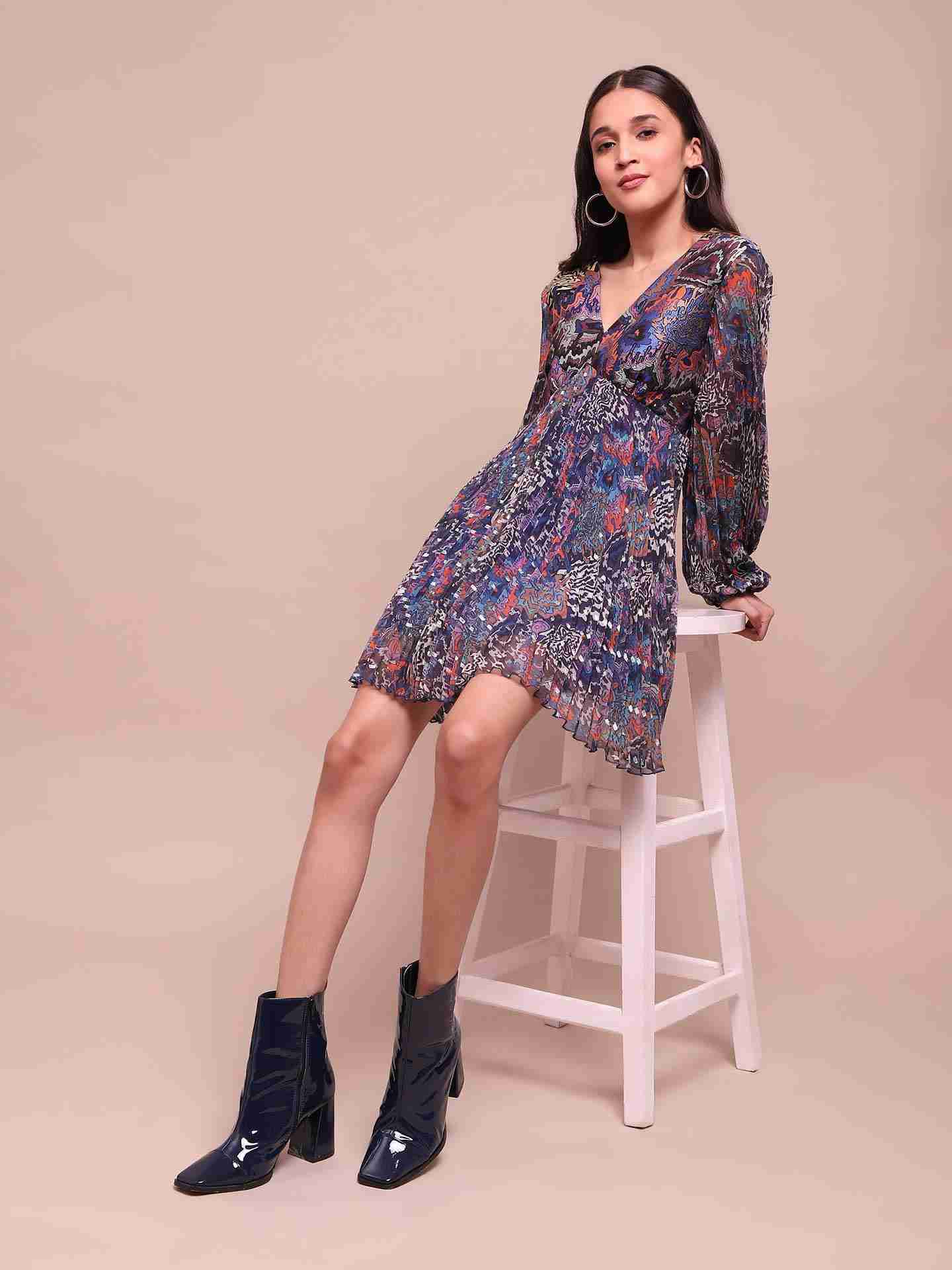 Blue Leora A-Line Dress