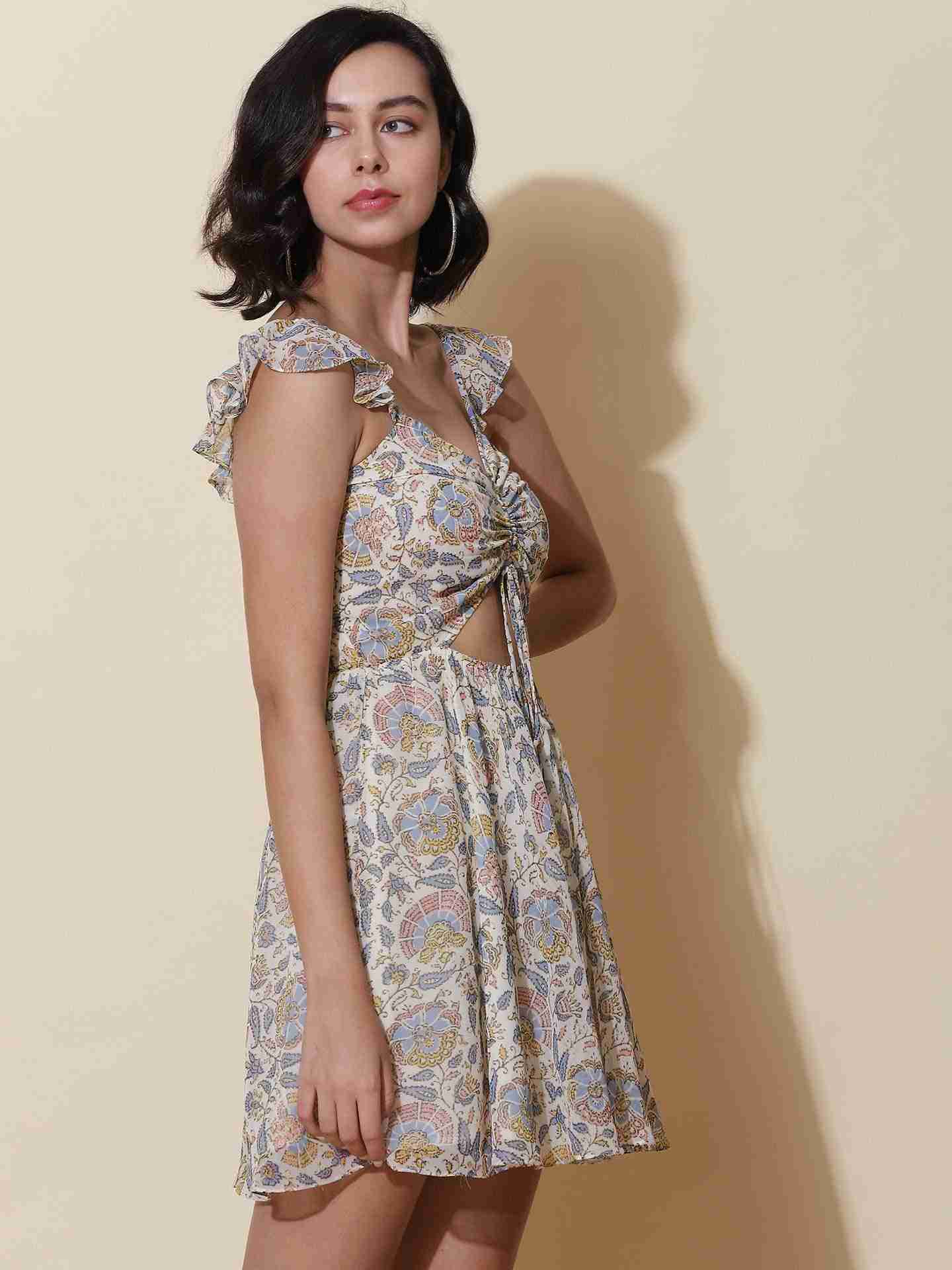 Ecru Fashion Flair Cut-Out Dress