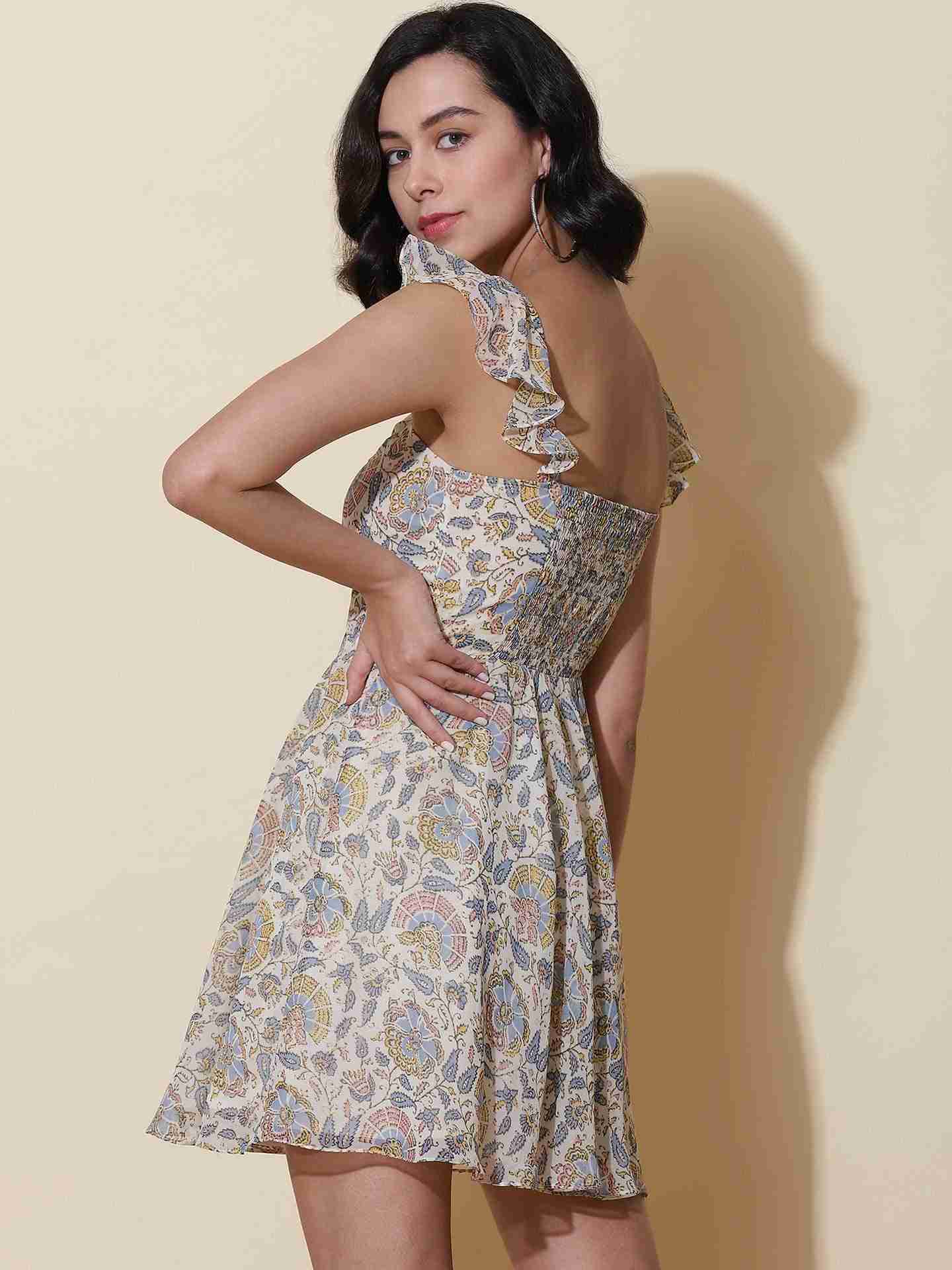 Ecru Fashion Flair Cut-Out Dress