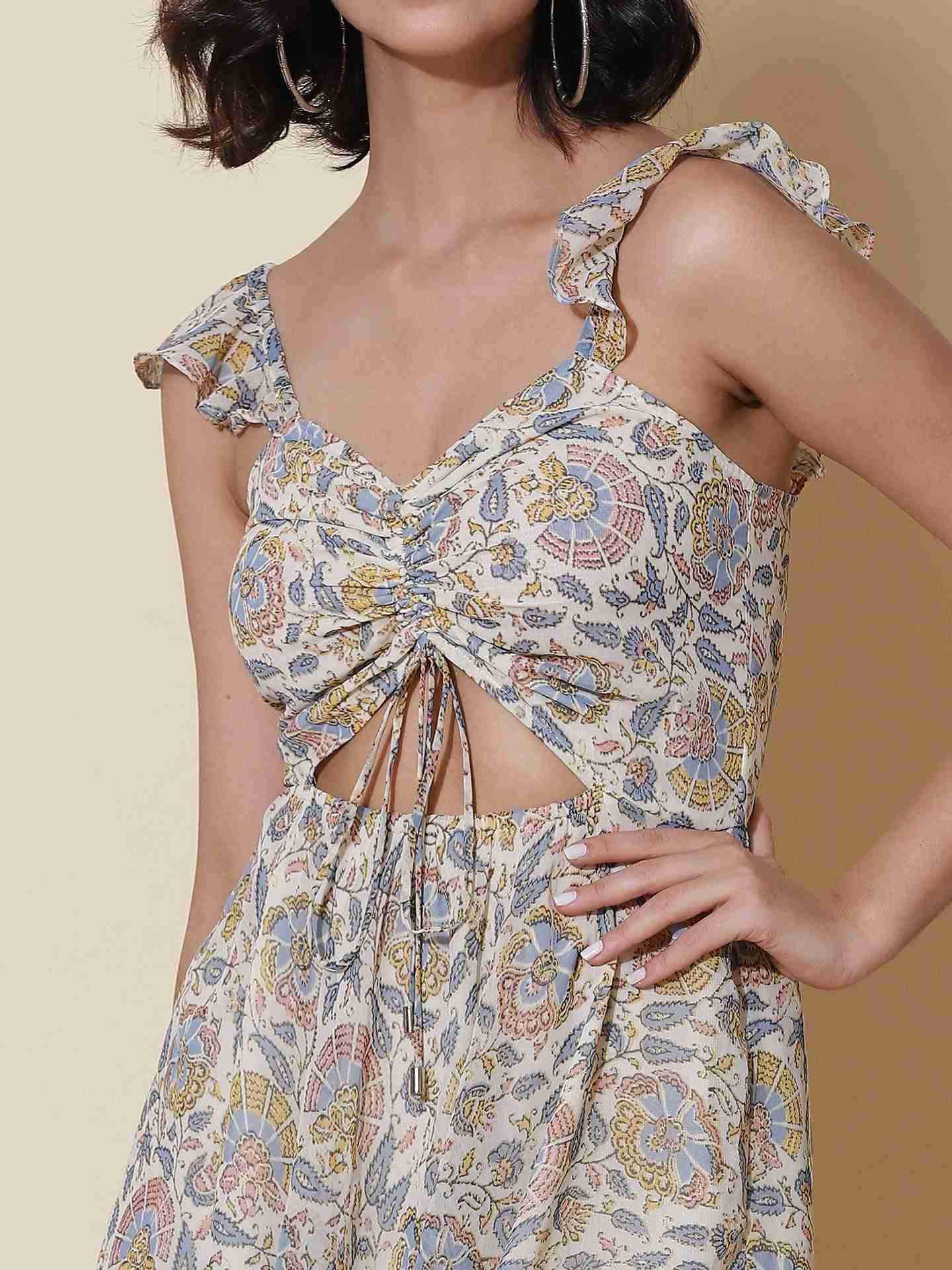 Ecru Fashion Flair Cut-Out Dress