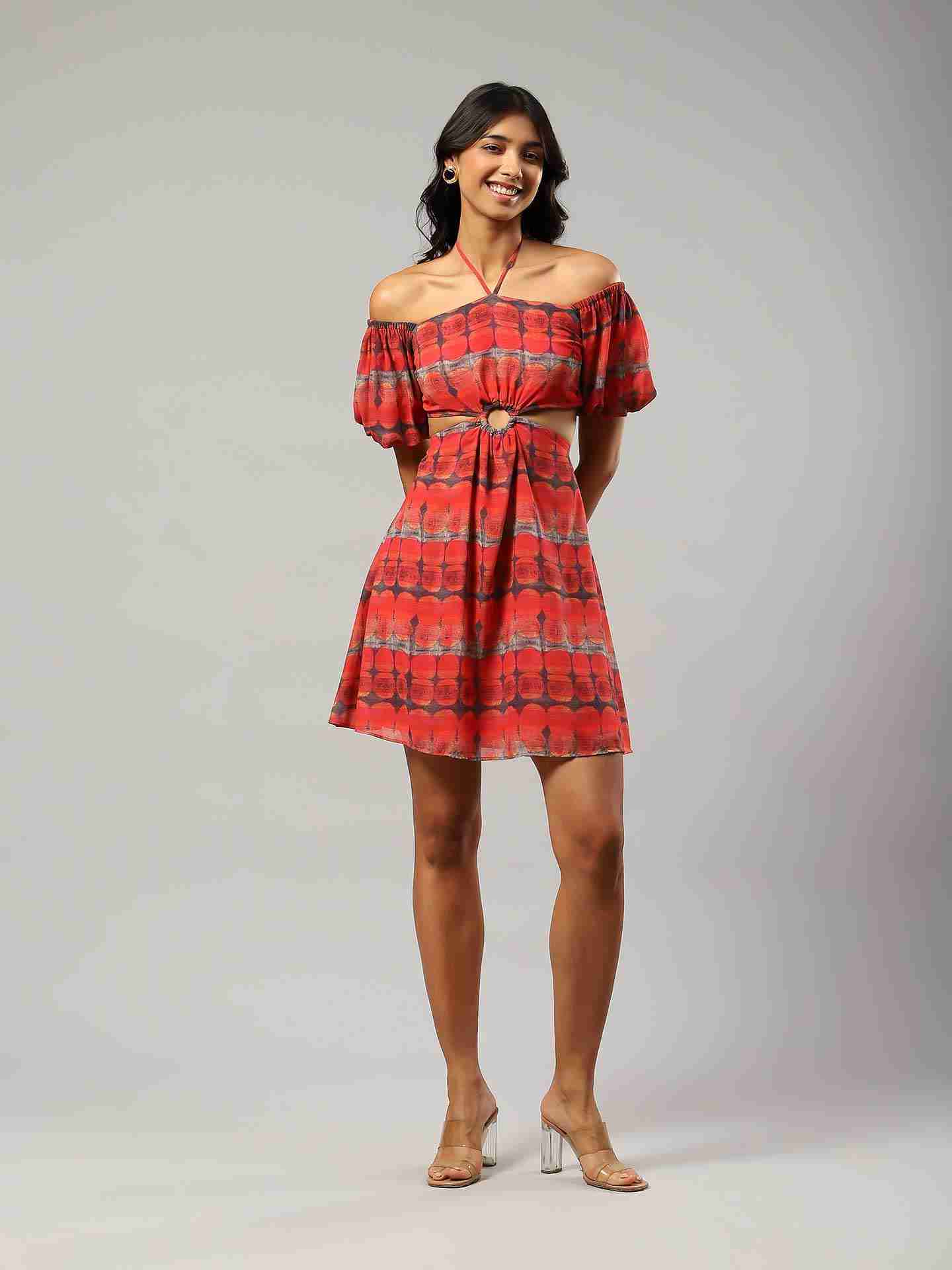 Red Cut Out Short Dress