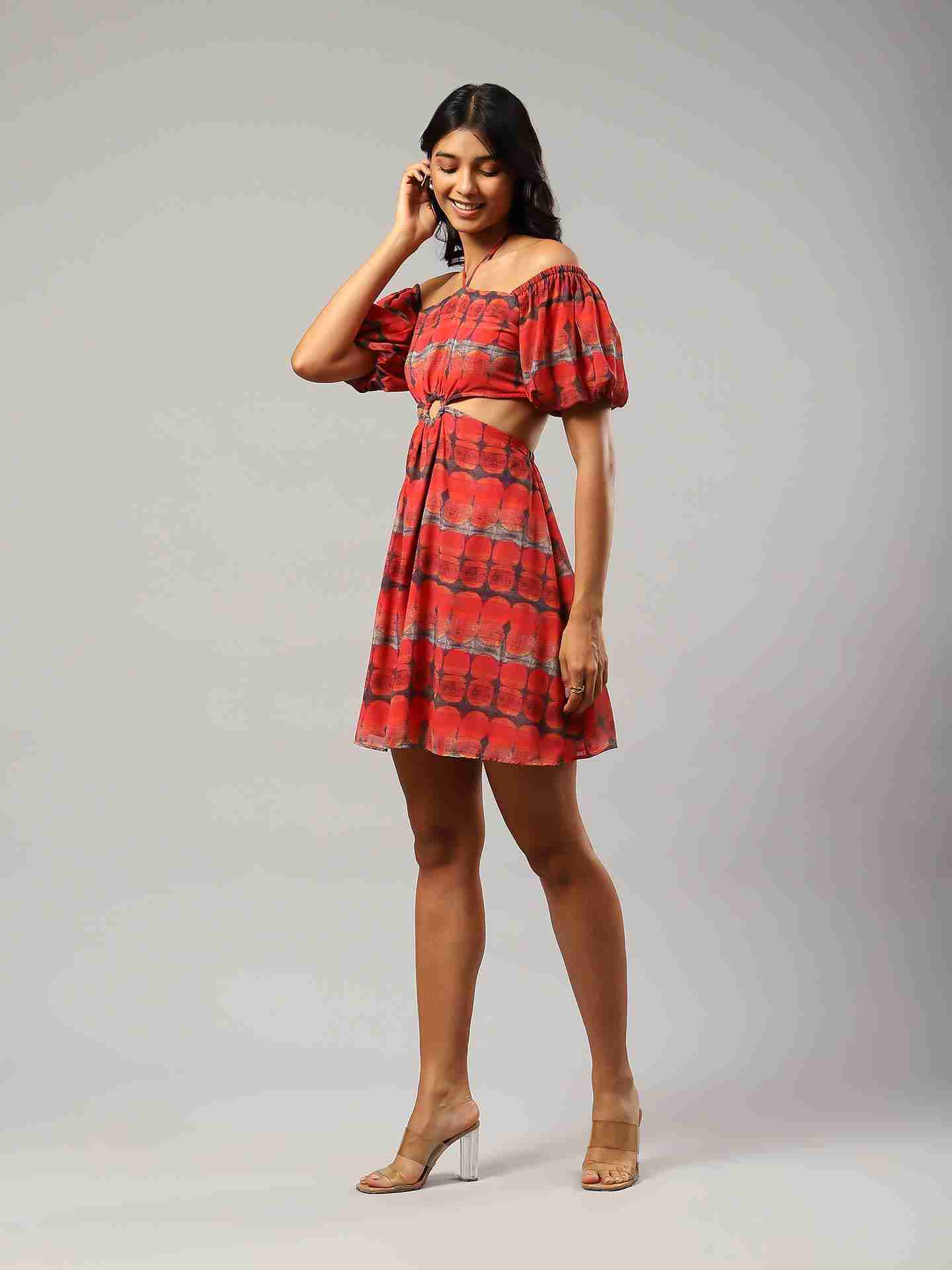 Red Cut Out Short Dress