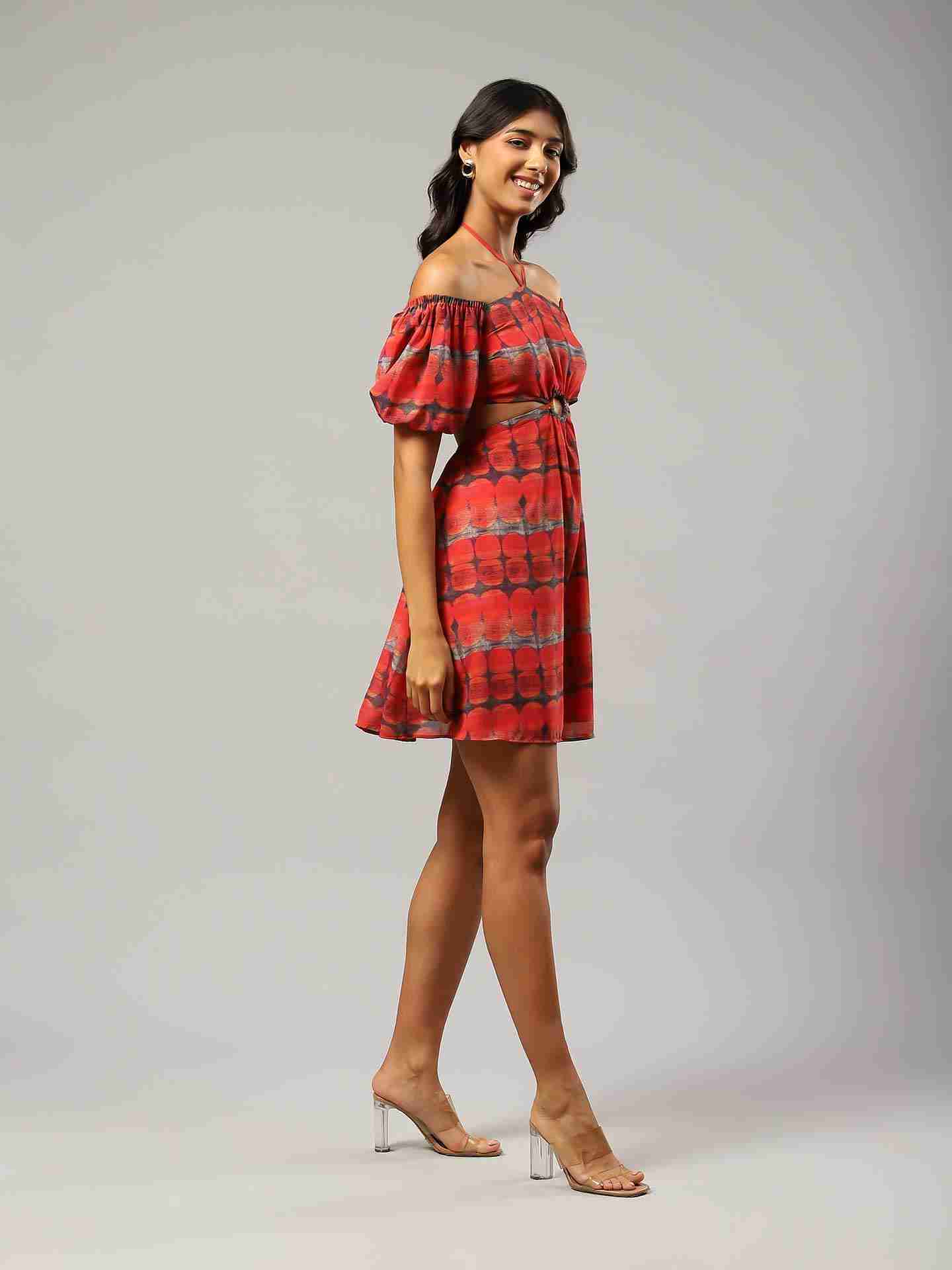 Red Cut Out Short Dress