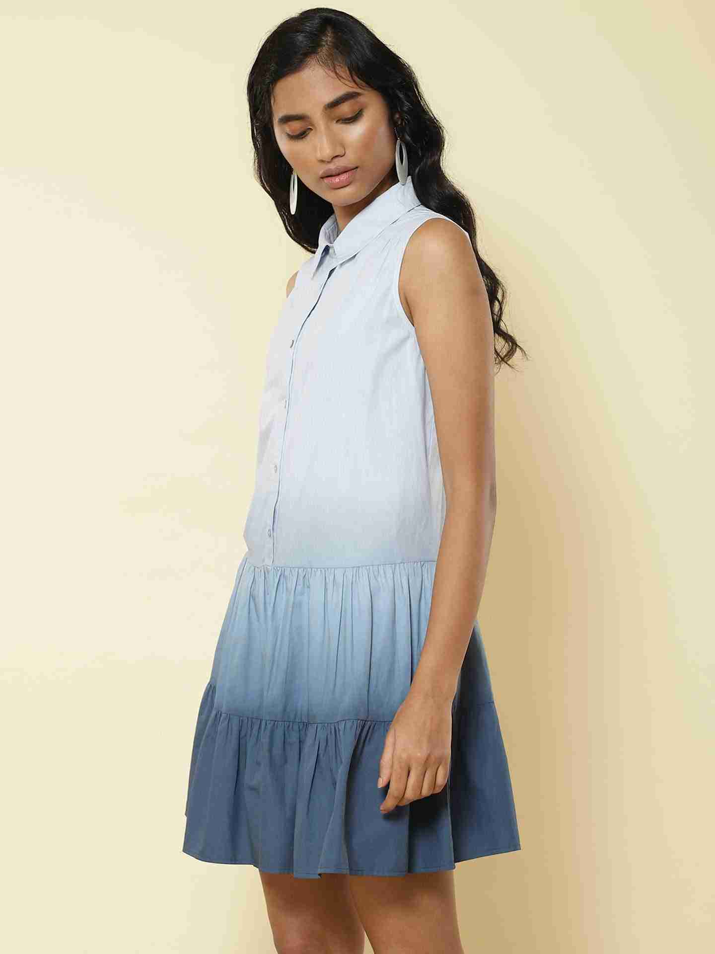 Blue Tiered Sunshine Shirt Dress