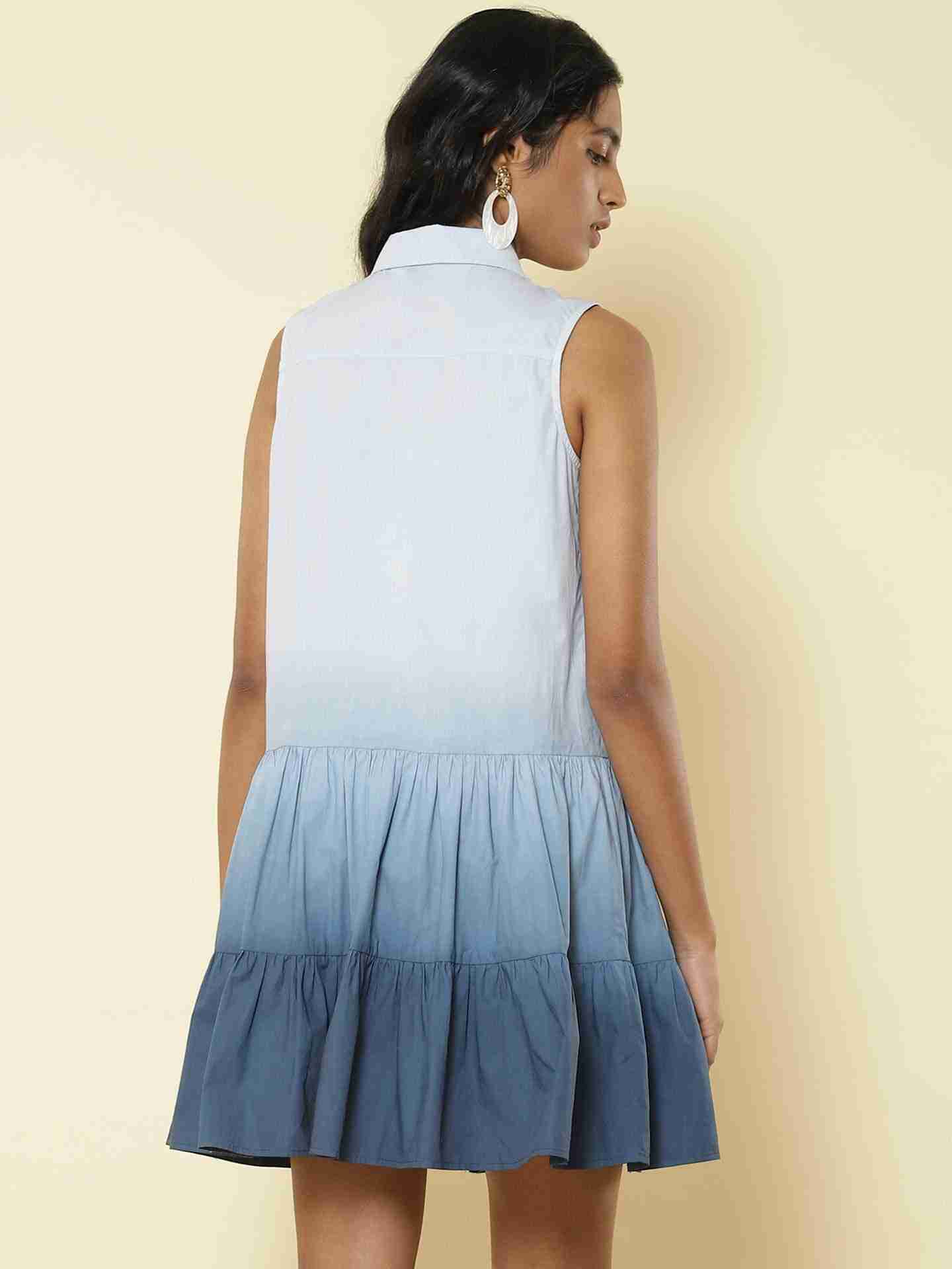 Blue Tiered Sunshine Shirt Dress