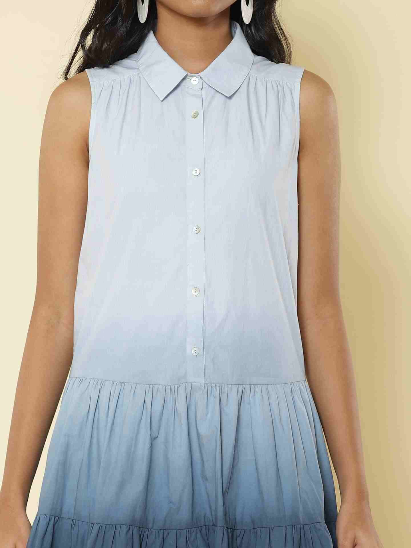Blue Tiered Sunshine Shirt Dress