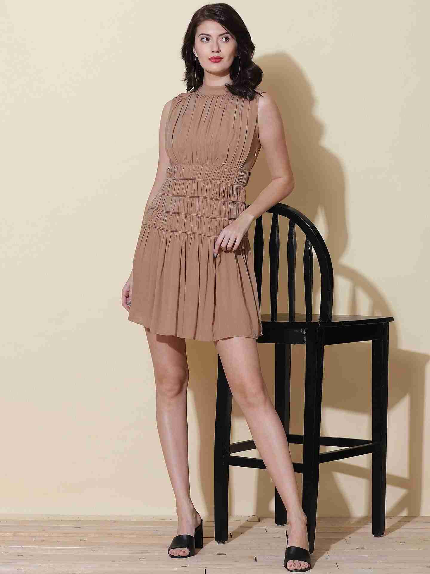 Beige Fashion Flair Dress