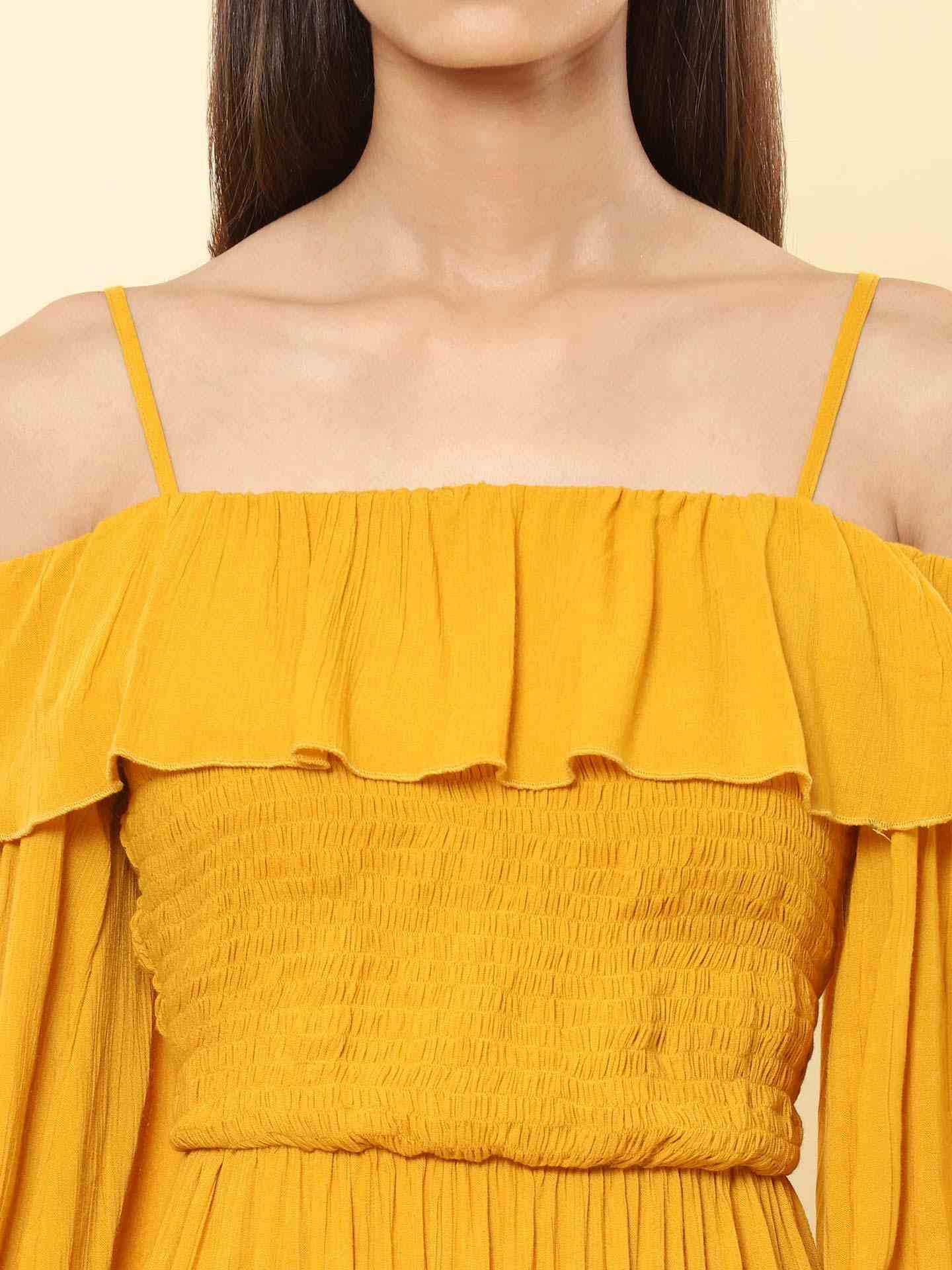 Mustard Fashion Flair Off-The-Shoulder Dress