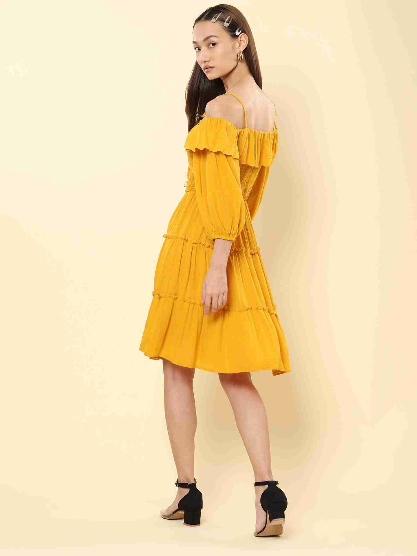 Mustard Fashion Flair Off-The-Shoulder Dress