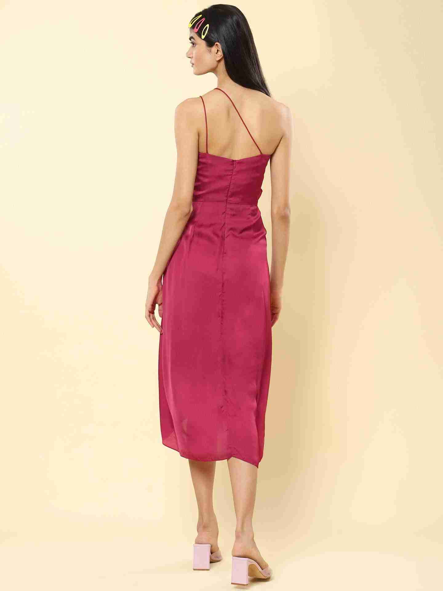 Wine Sophia Satin Off-The-Shoulder Dress