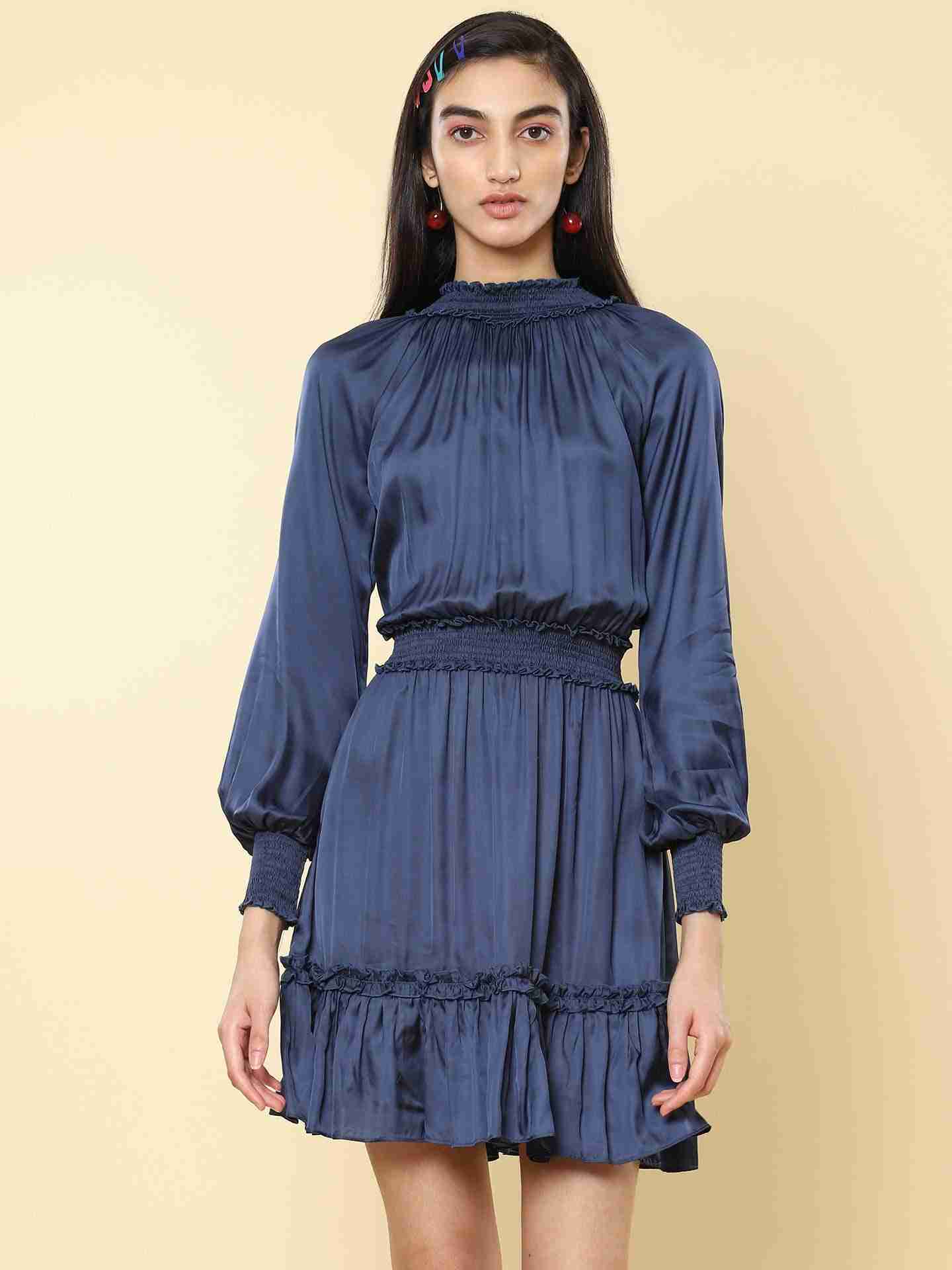 Navy Blue Sophia Satin Skater Dress