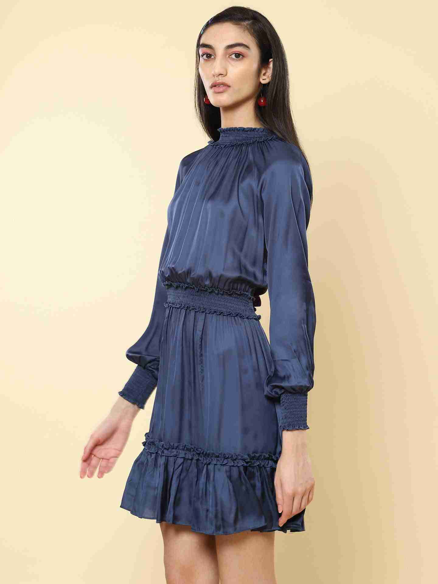 Navy Blue Sophia Satin Skater Dress