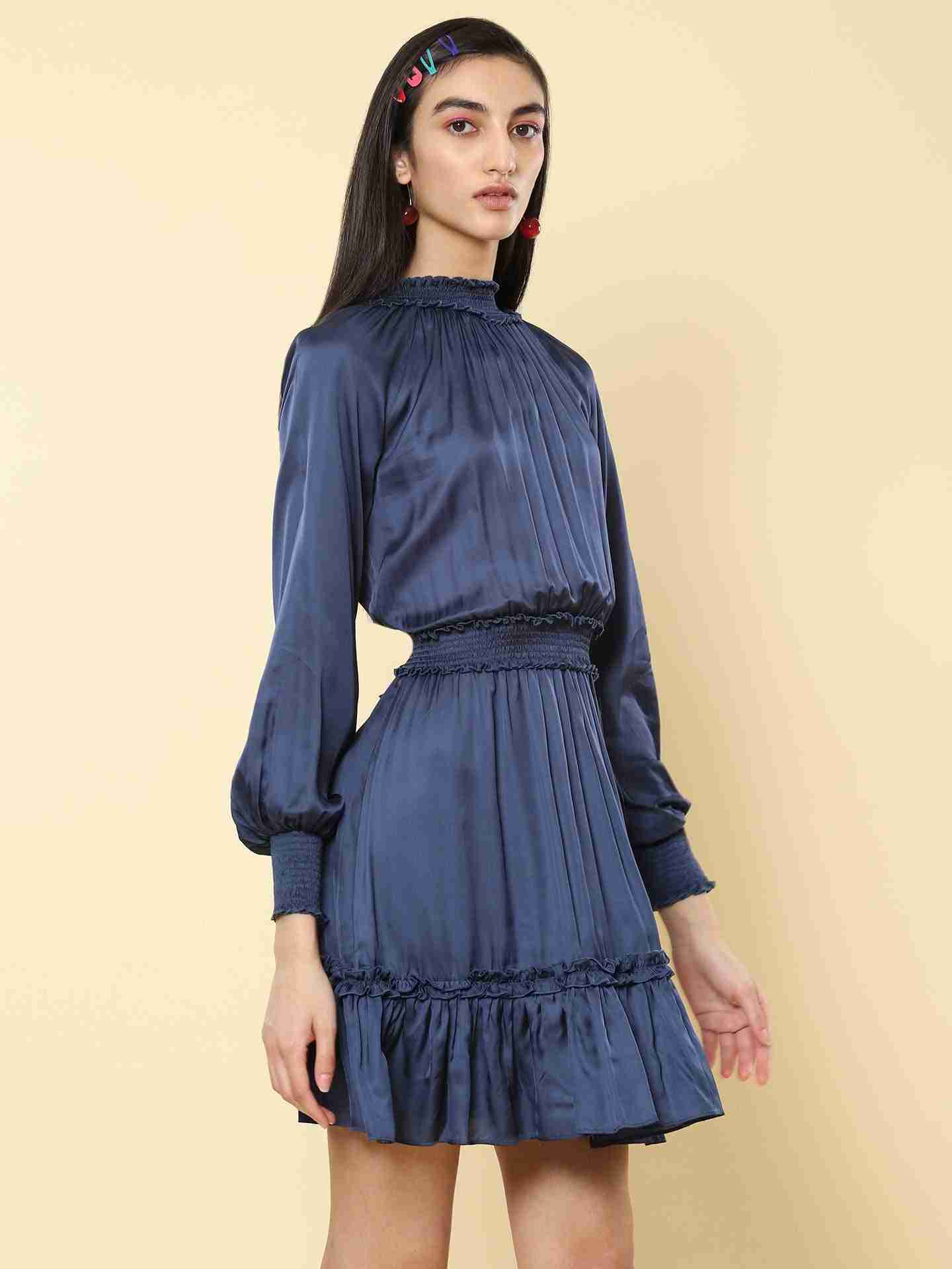 Navy Blue Sophia Satin Skater Dress