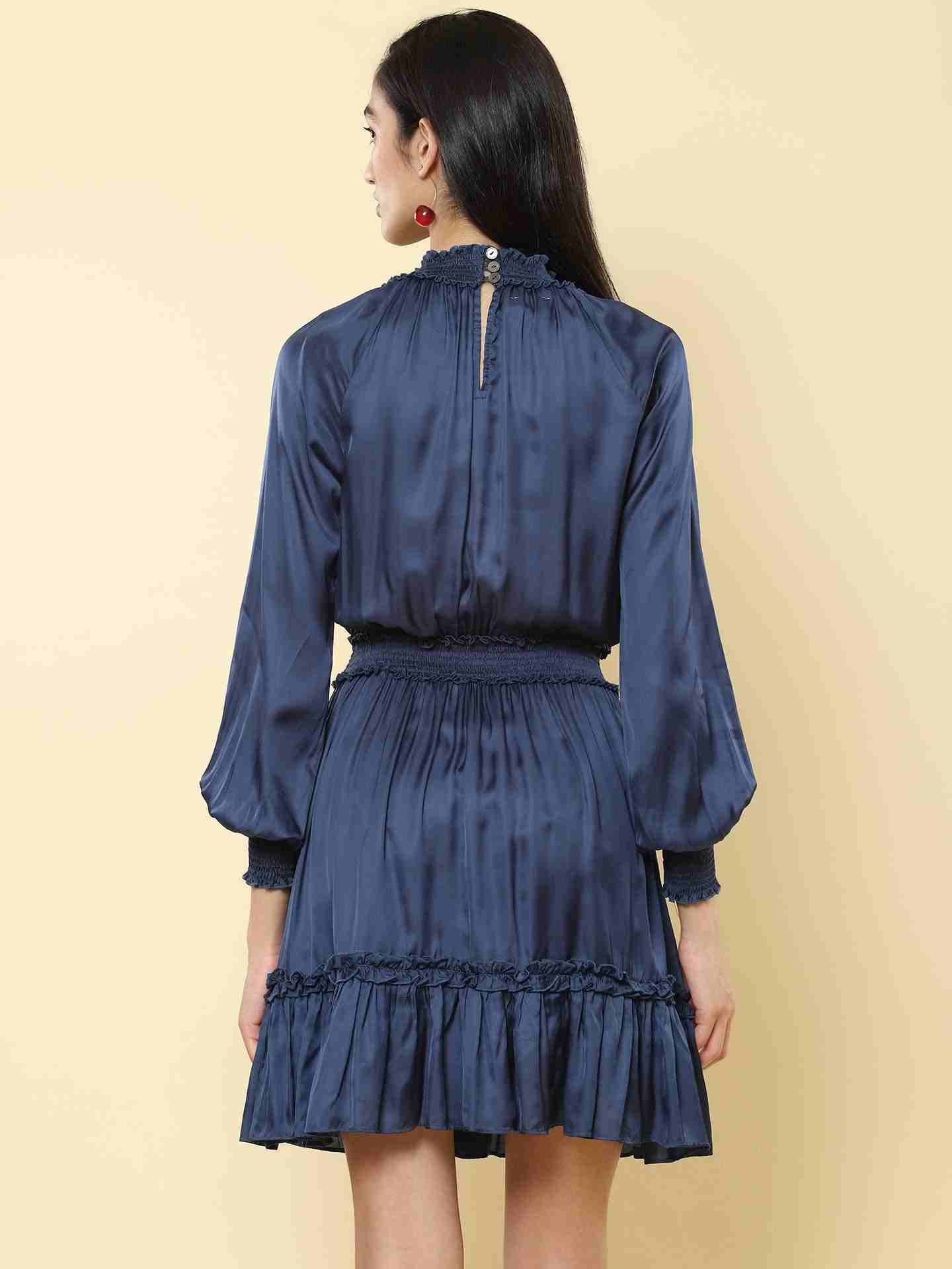 Navy Blue Sophia Satin Skater Dress