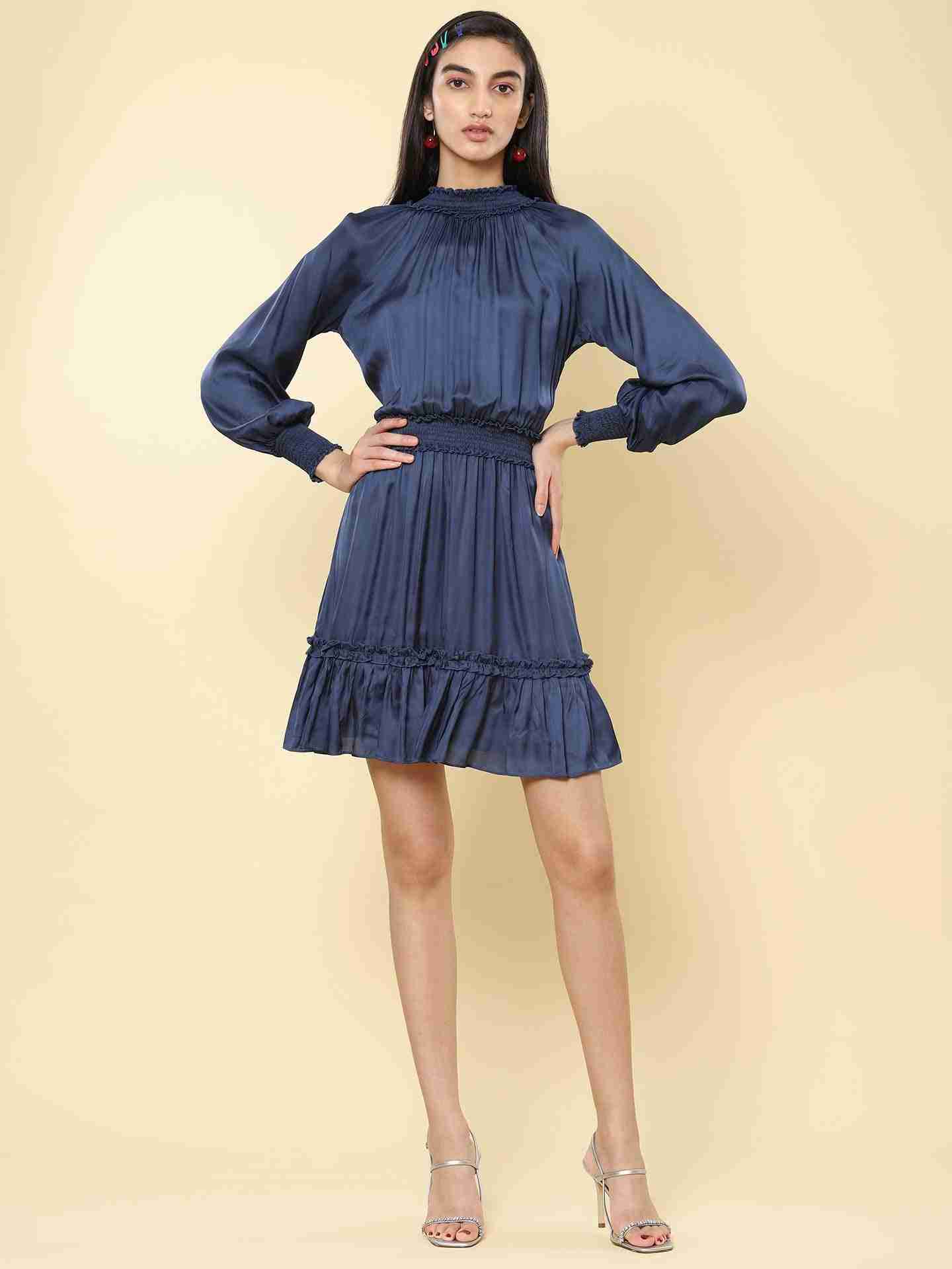 Navy Blue Sophia Satin Skater Dress