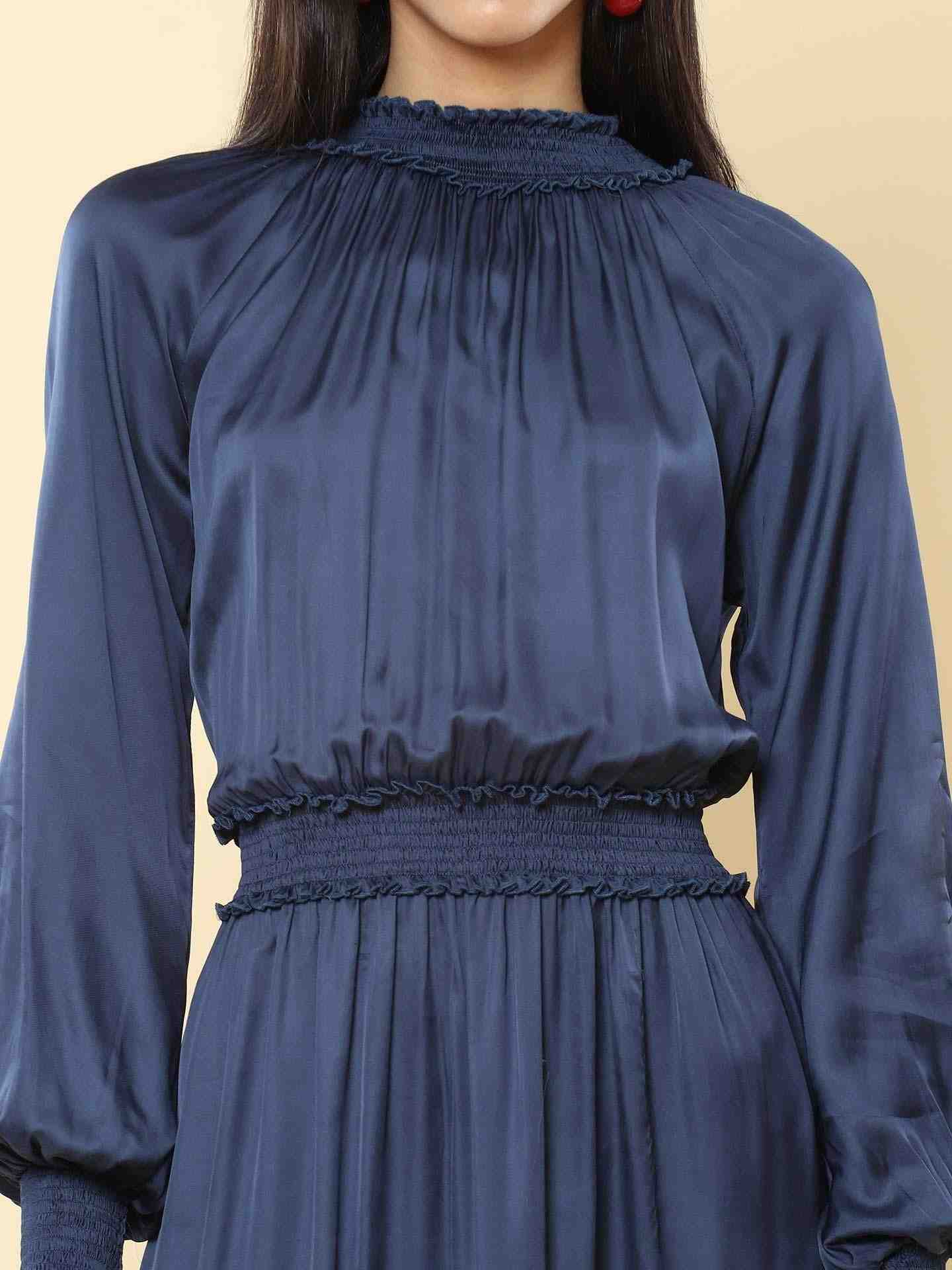 Navy Blue Sophia Satin Skater Dress