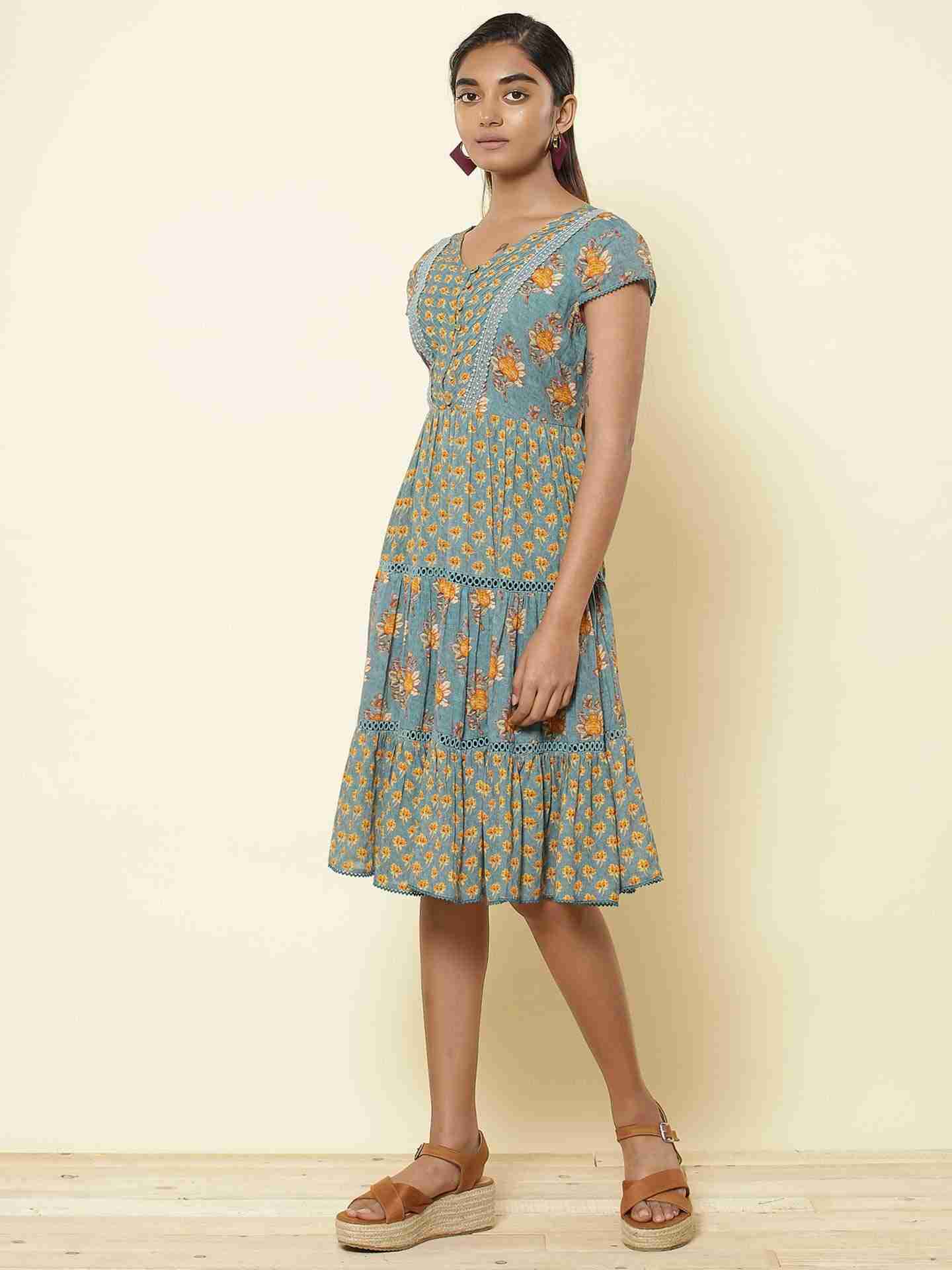 Teal Antique Roses Dress