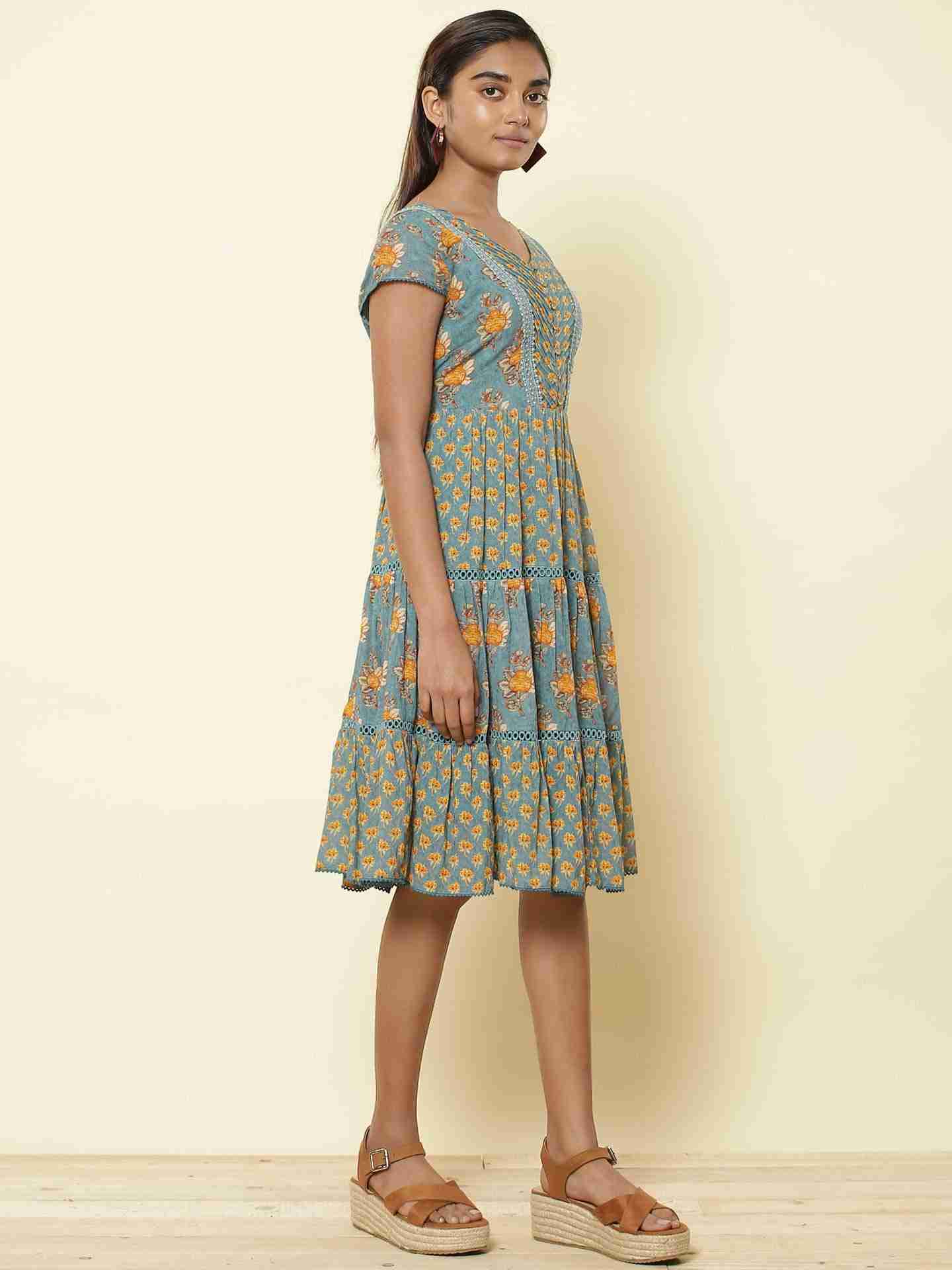 Teal Antique Roses Dress