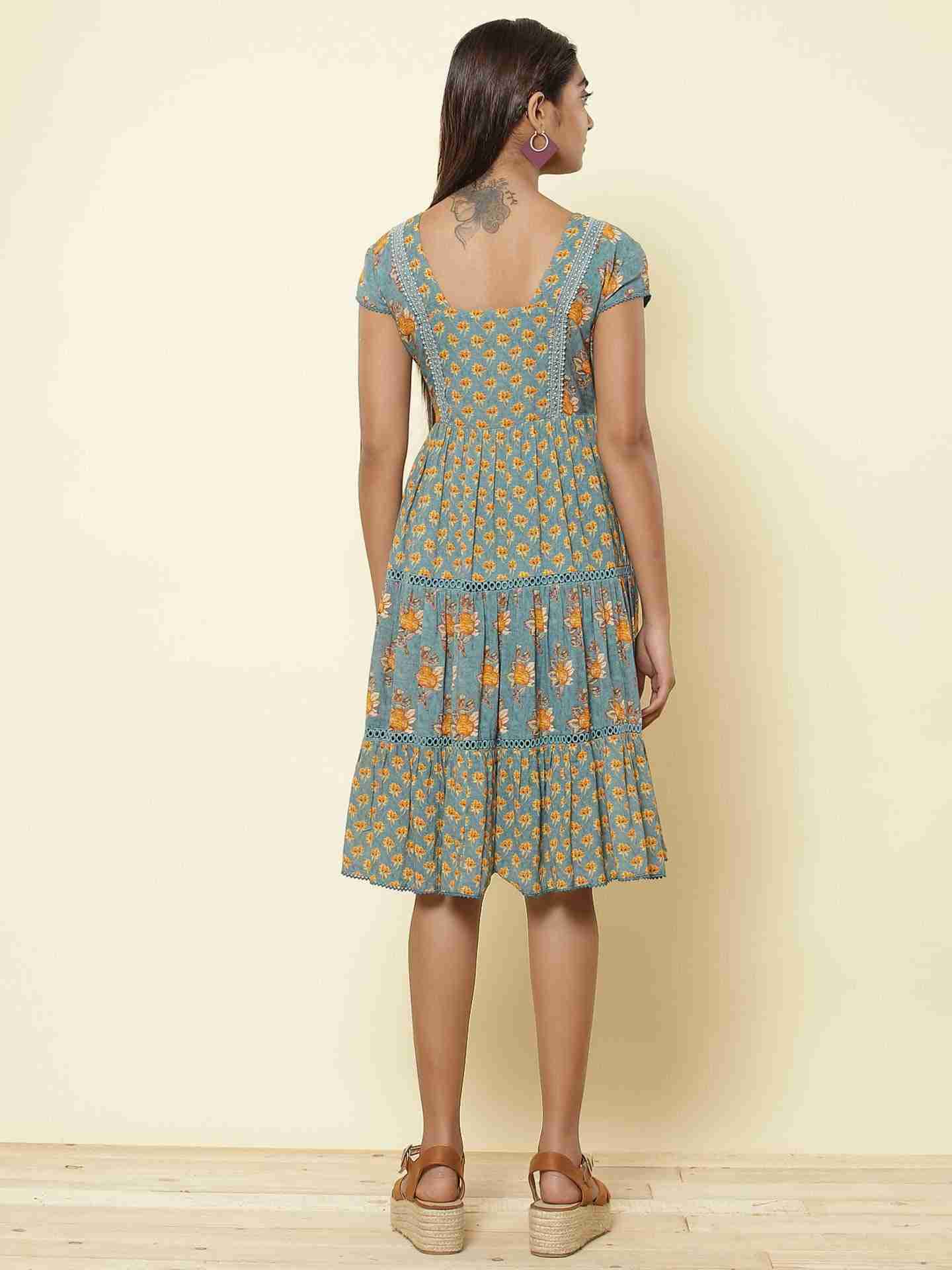 Teal Antique Roses Dress