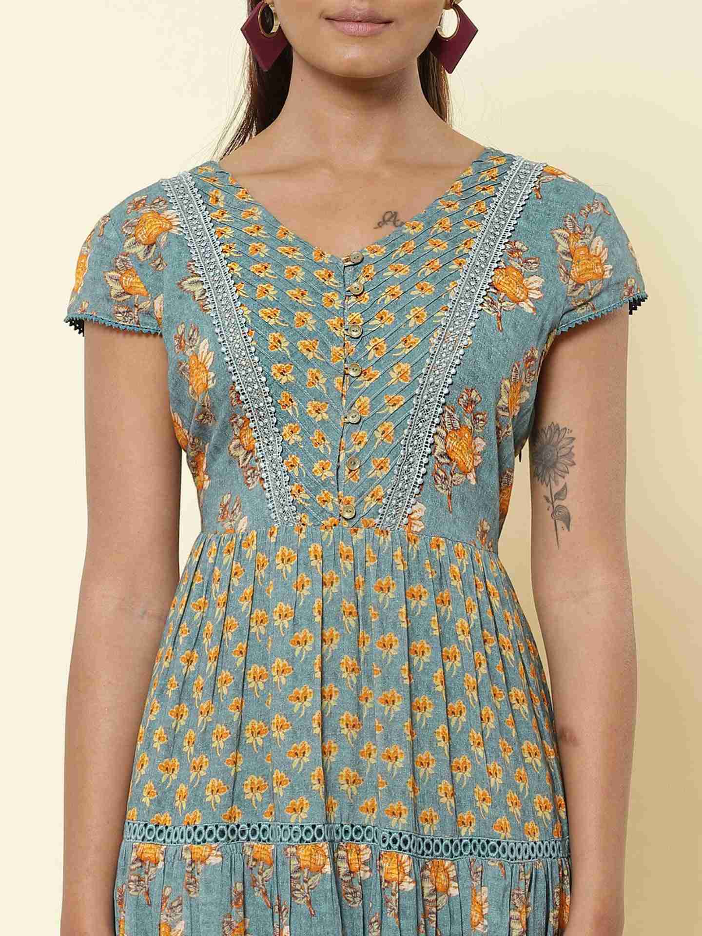 Teal Antique Roses Dress