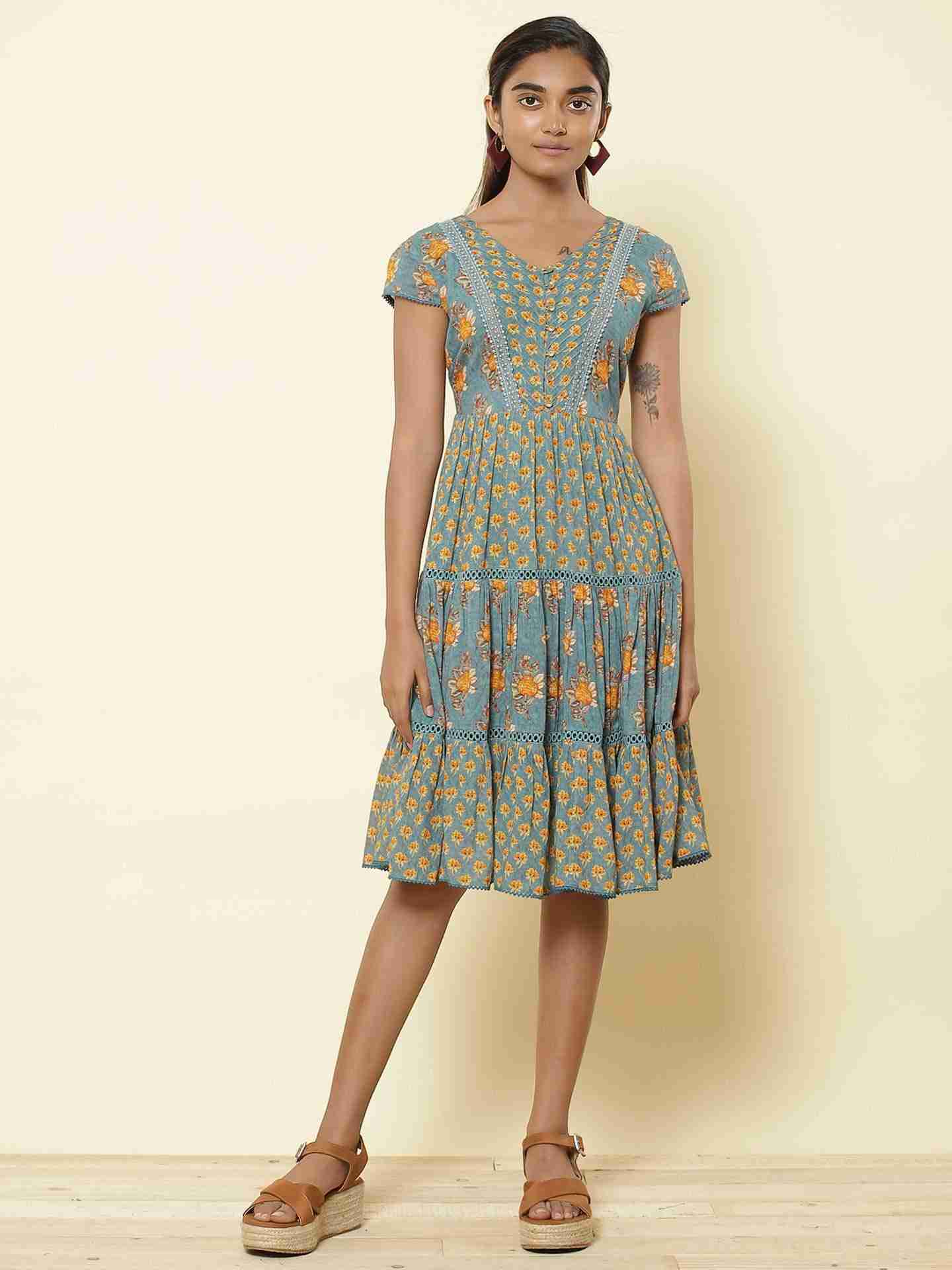 Teal Antique Roses Dress