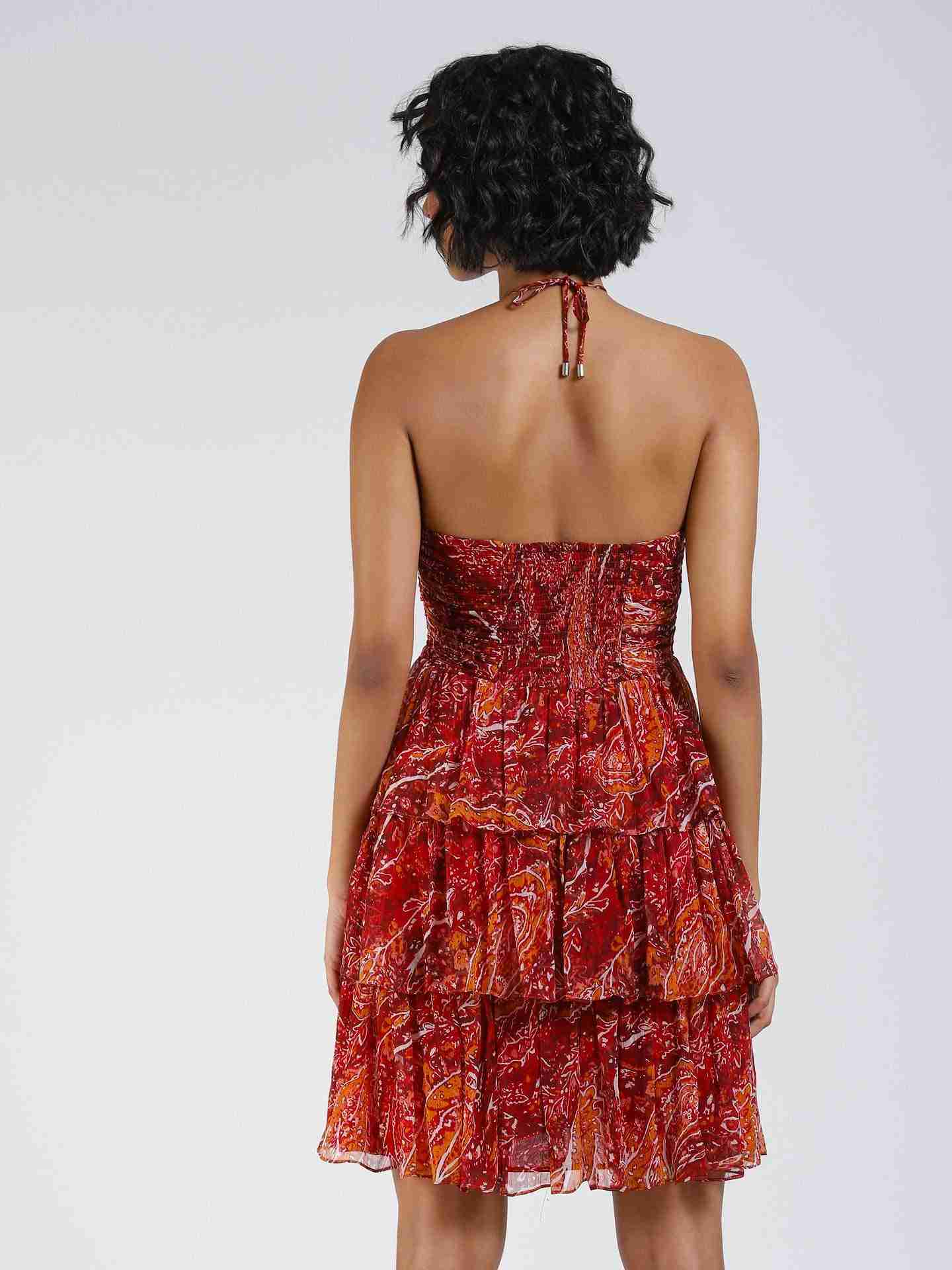 Red Fashion Flair Printed Short Dress