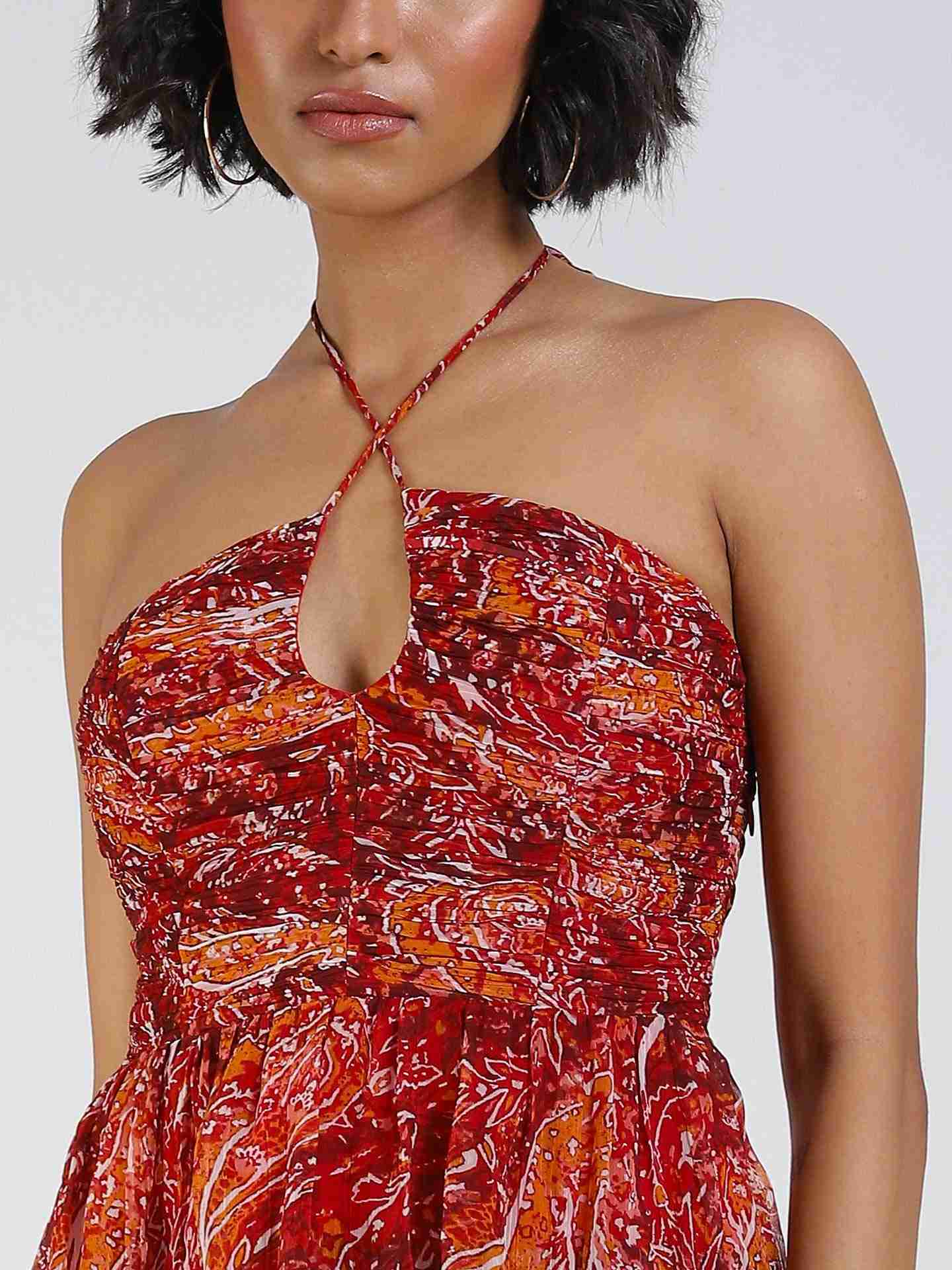 Red Fashion Flair Printed Short Dress