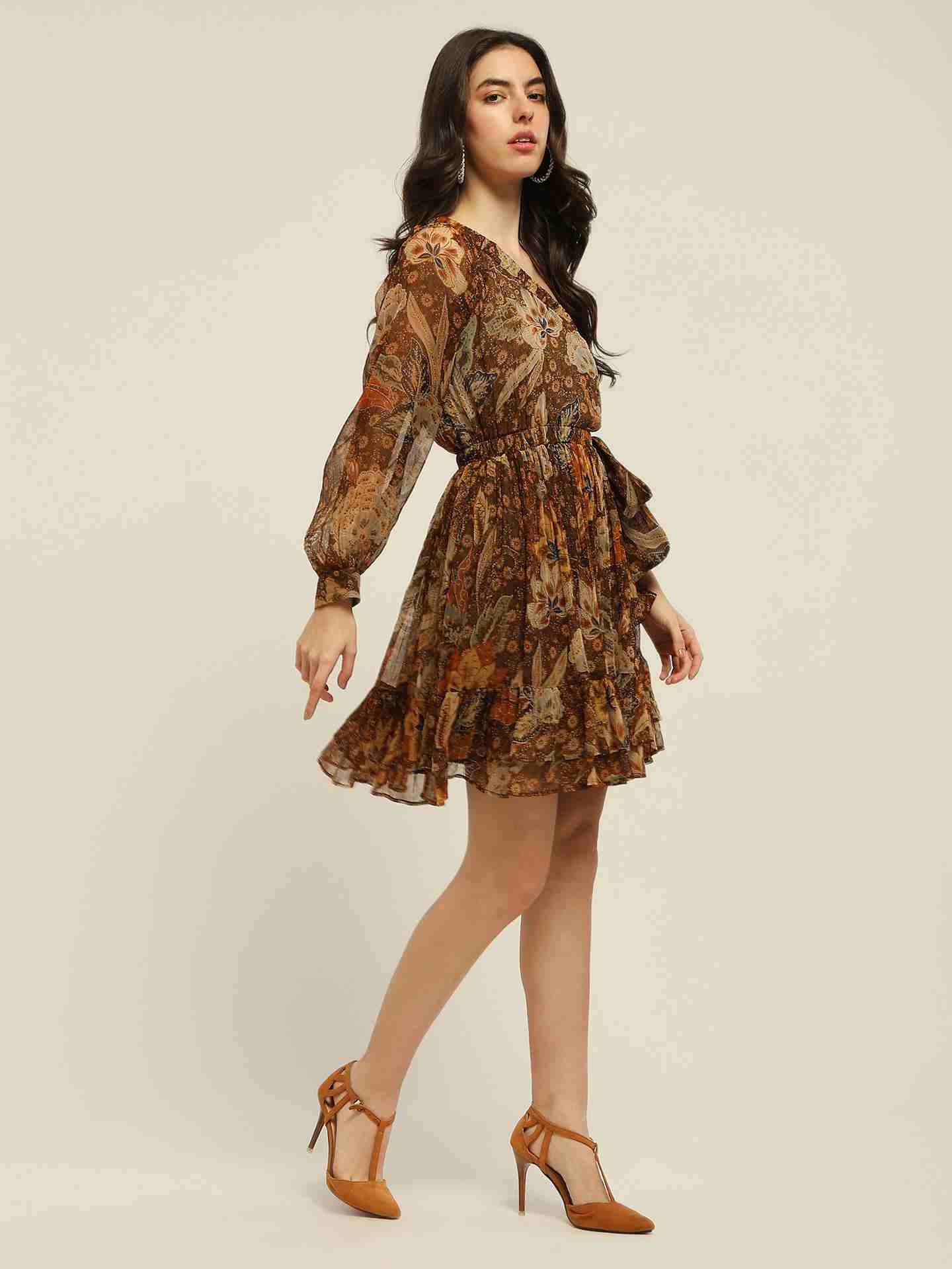 Brown Fashion Flair One Shoulder Dress