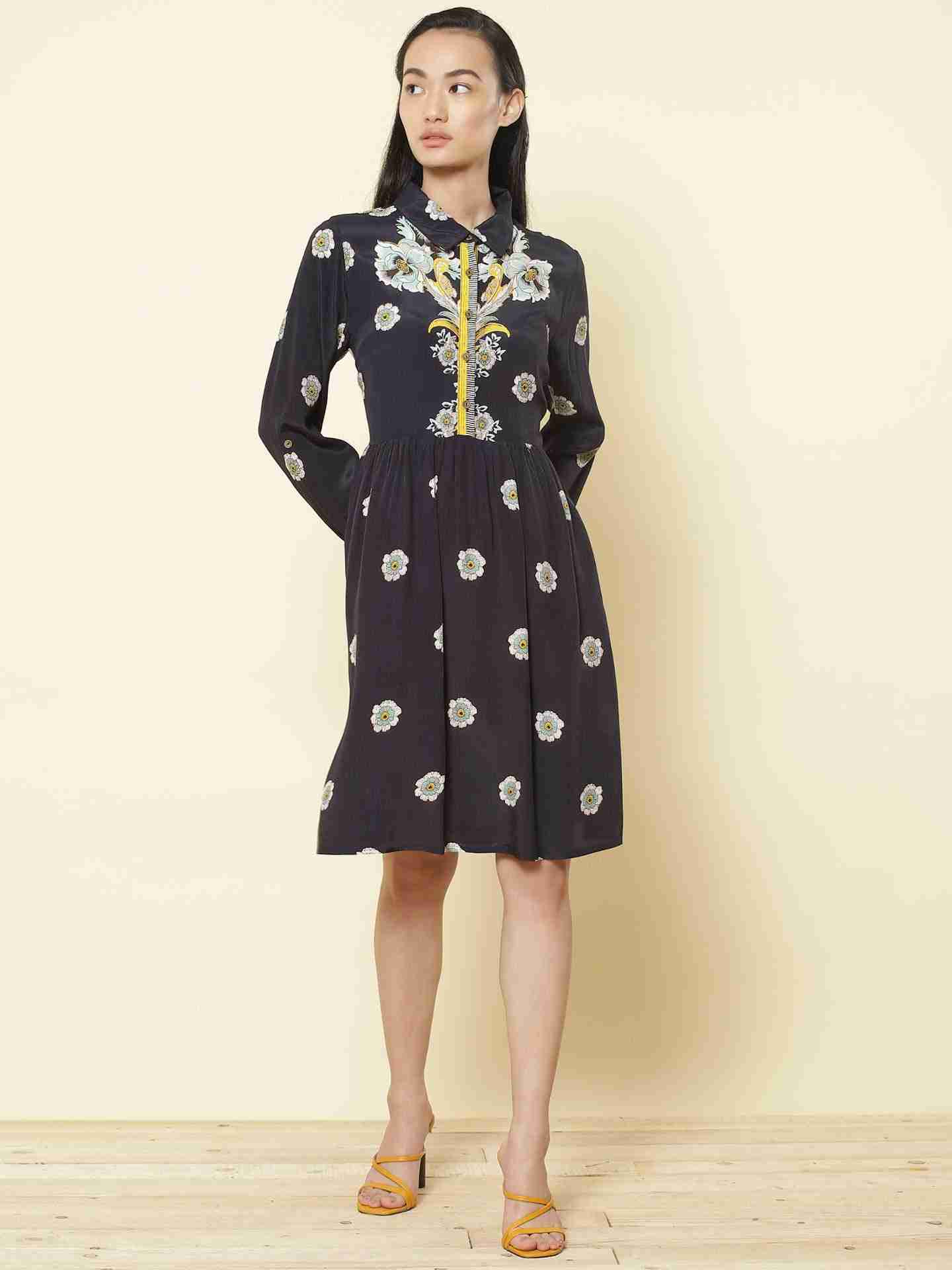 Navy Edwardian Blooms Shirt Dress
