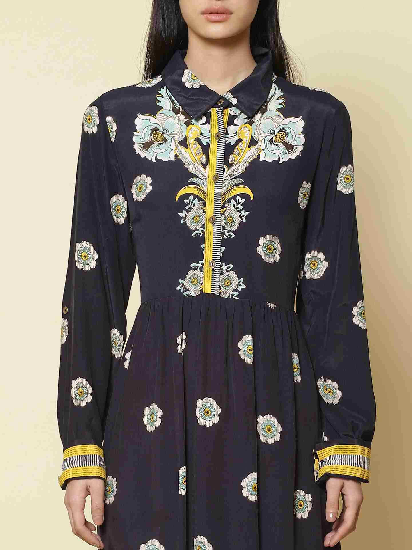 Navy Edwardian Blooms Shirt Dress
