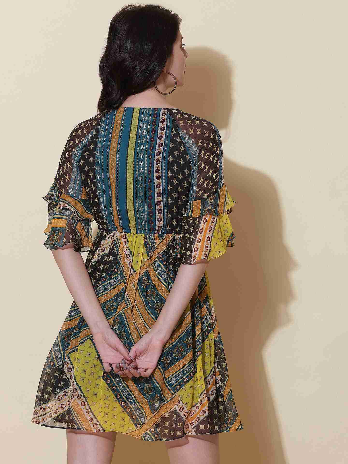 Teal Tribal Patch Skater Dress