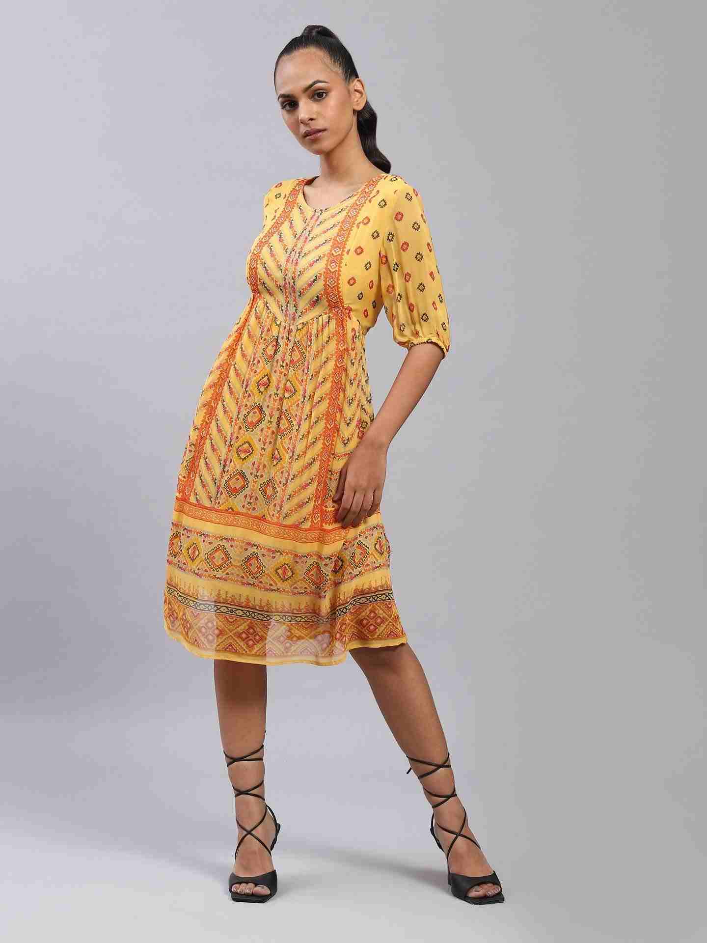 Yellow Kutch Print Shift Dress