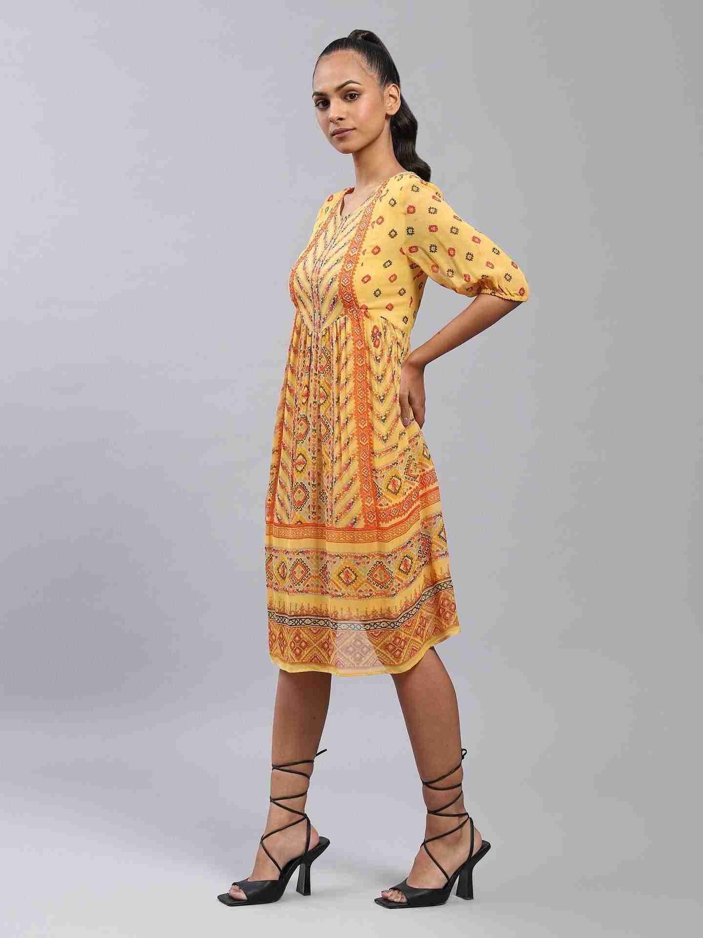 Yellow Kutch Print Shift Dress
