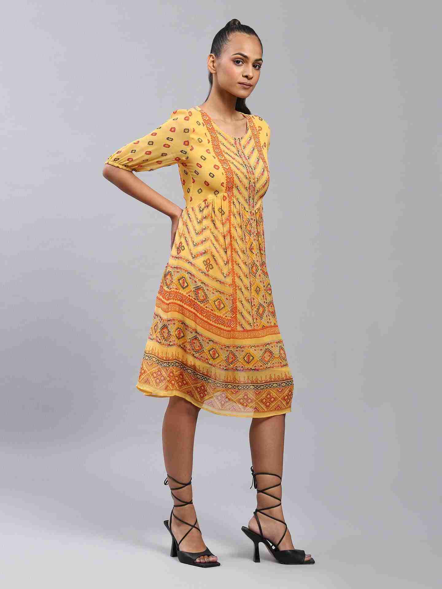 Yellow Kutch Print Shift Dress