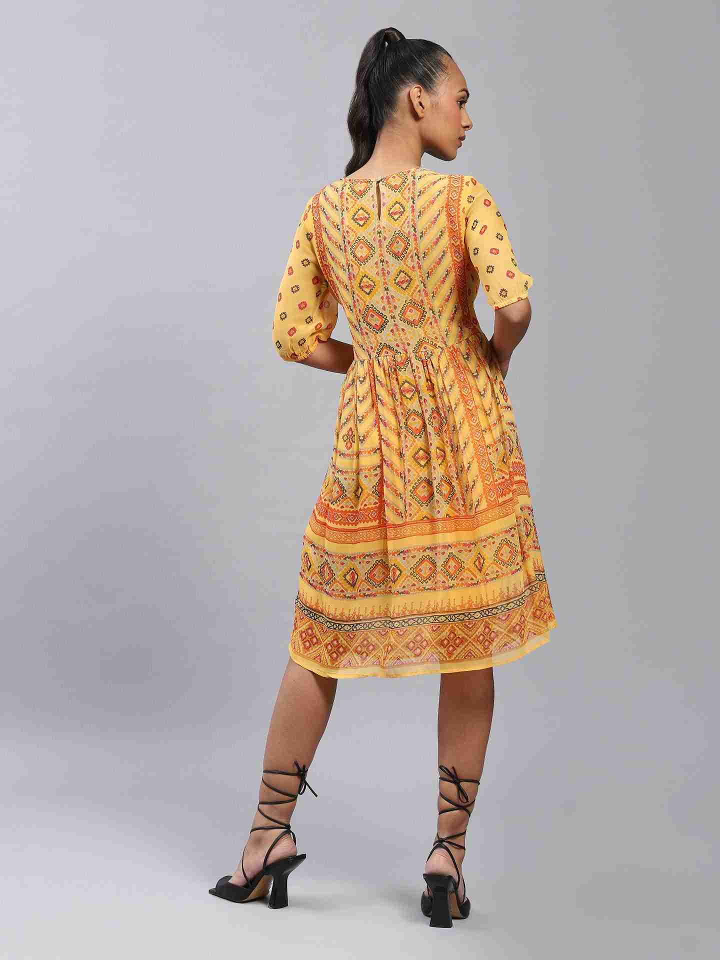 Yellow Kutch Print Shift Dress
