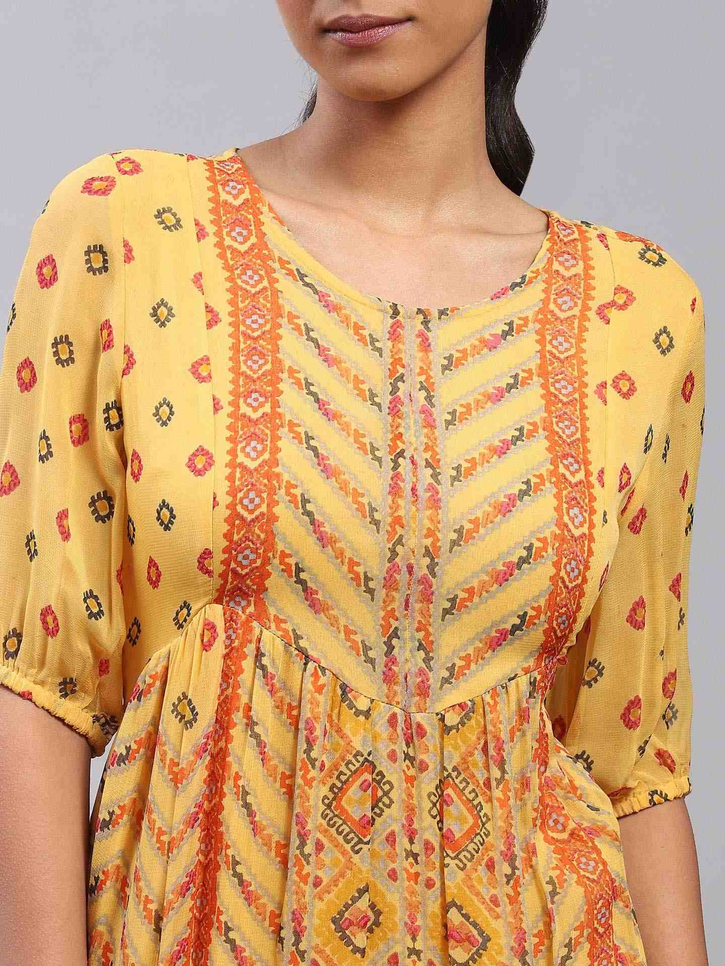 Yellow Kutch Print Shift Dress