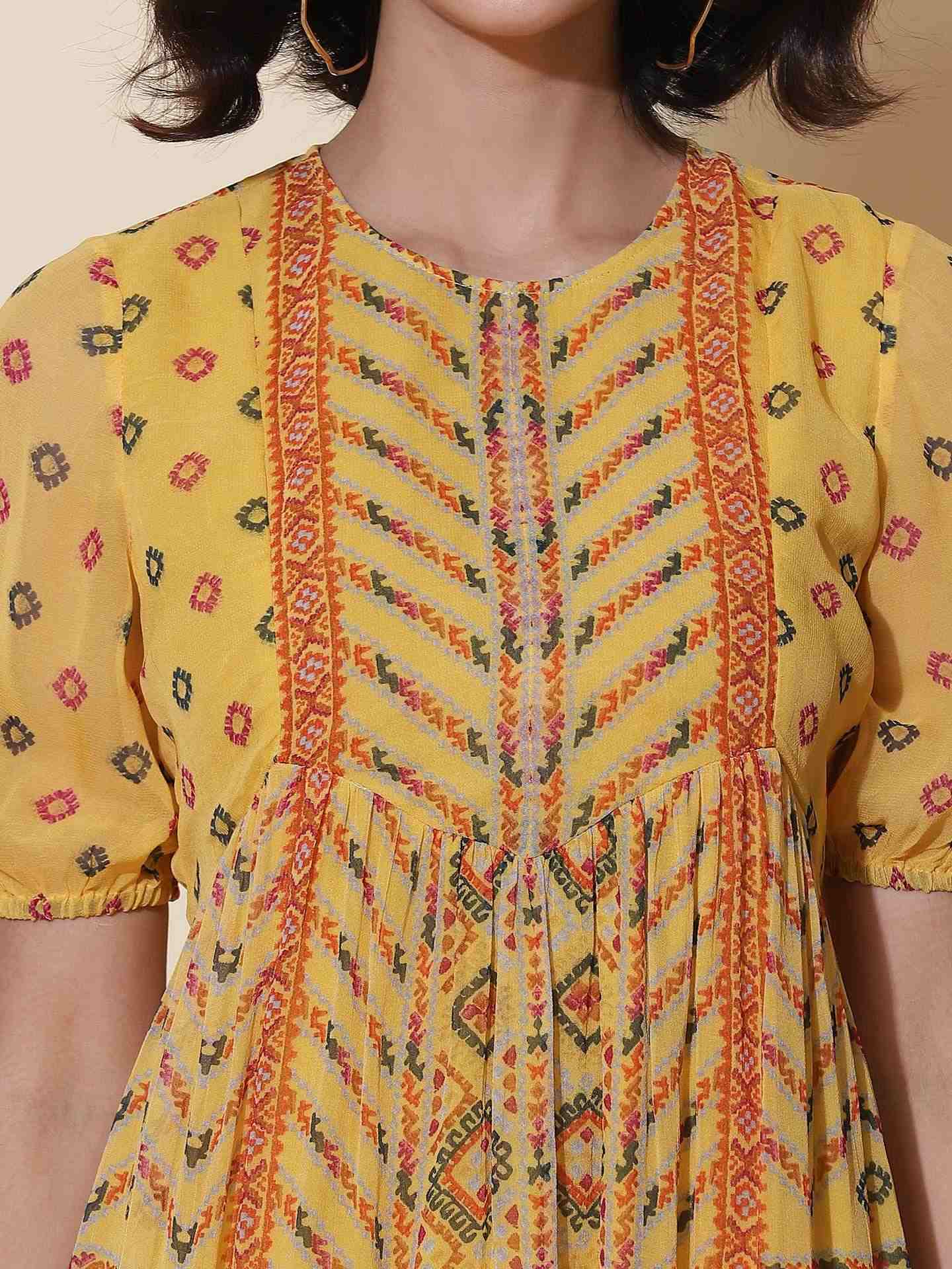 Yellow Kutch Print Shift Dress