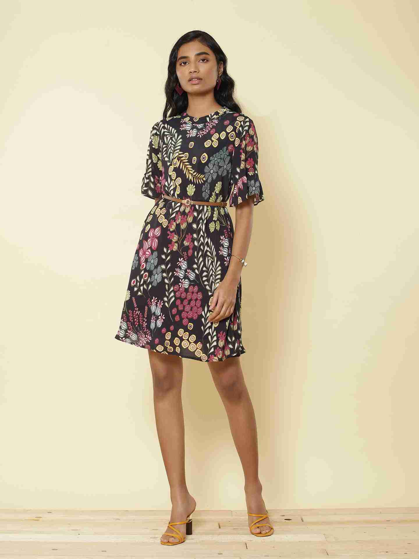 Black Floral Confetti Shift Dress